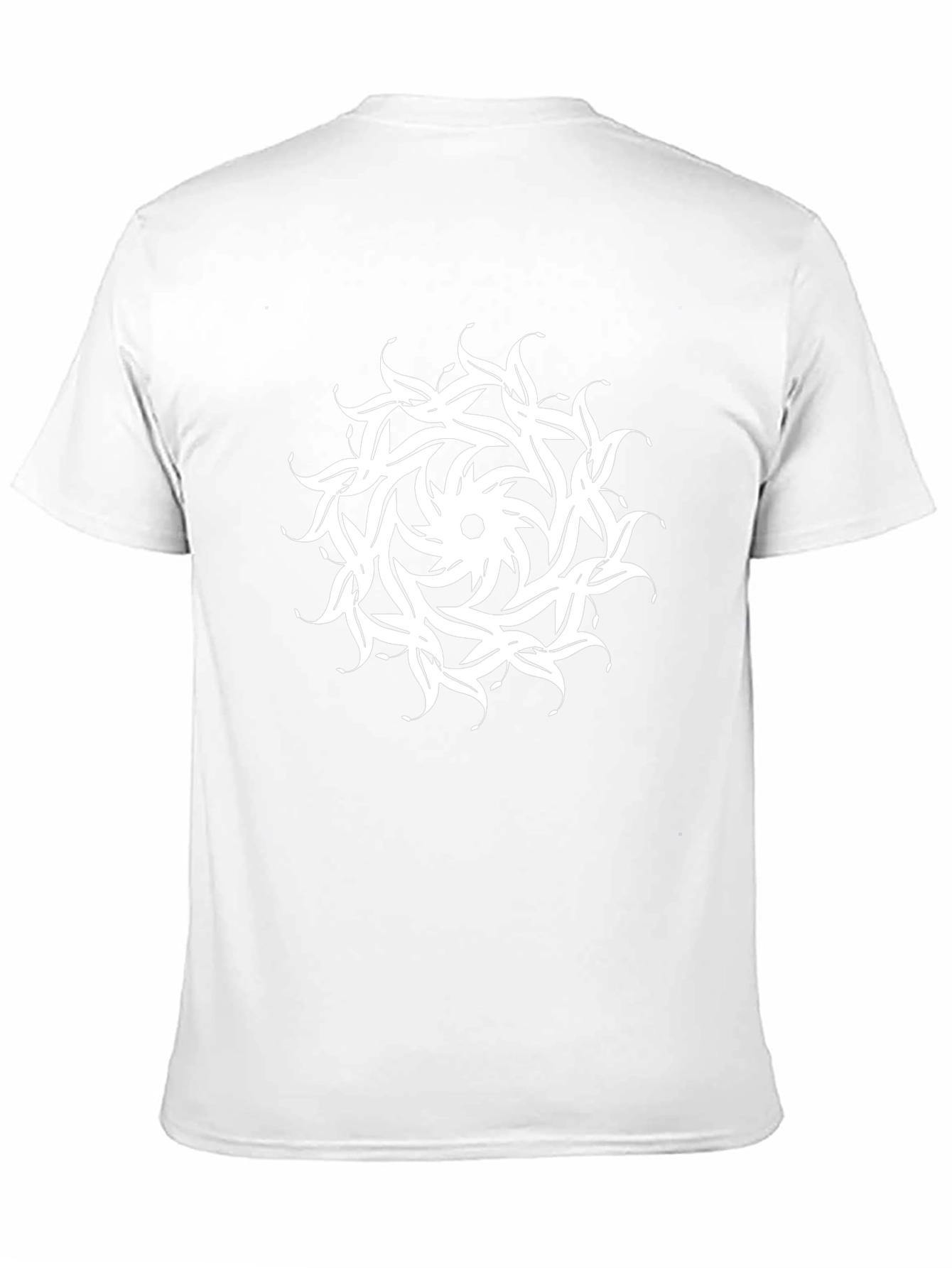 Black T-Shirt with White Floral Mandala Design