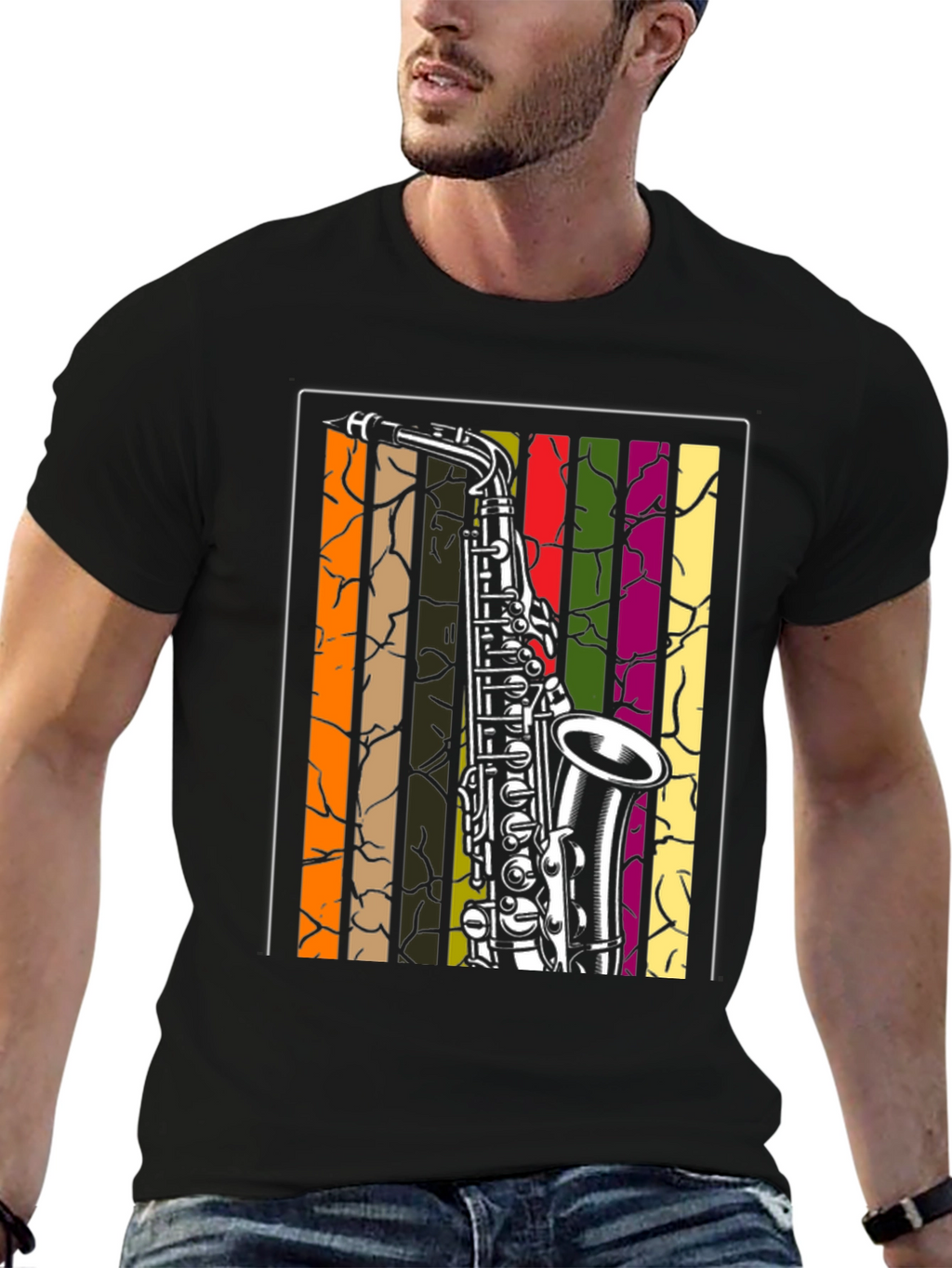 Saxophone Graphic Tee - Retro Music Lover Shirt