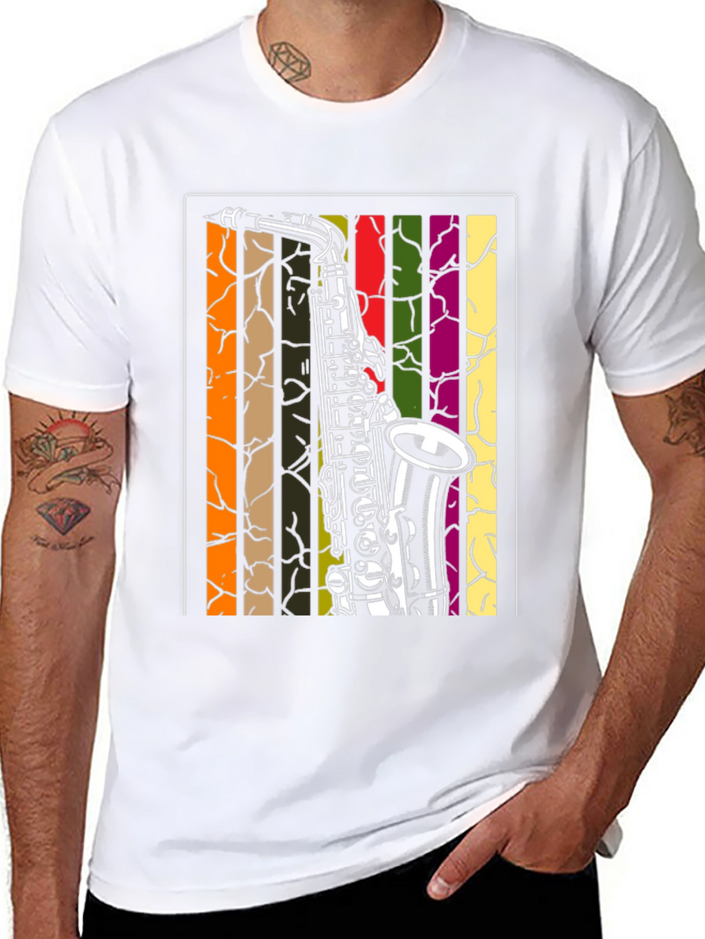 Saxophone Graphic Tee - Retro Music Lover Shirt