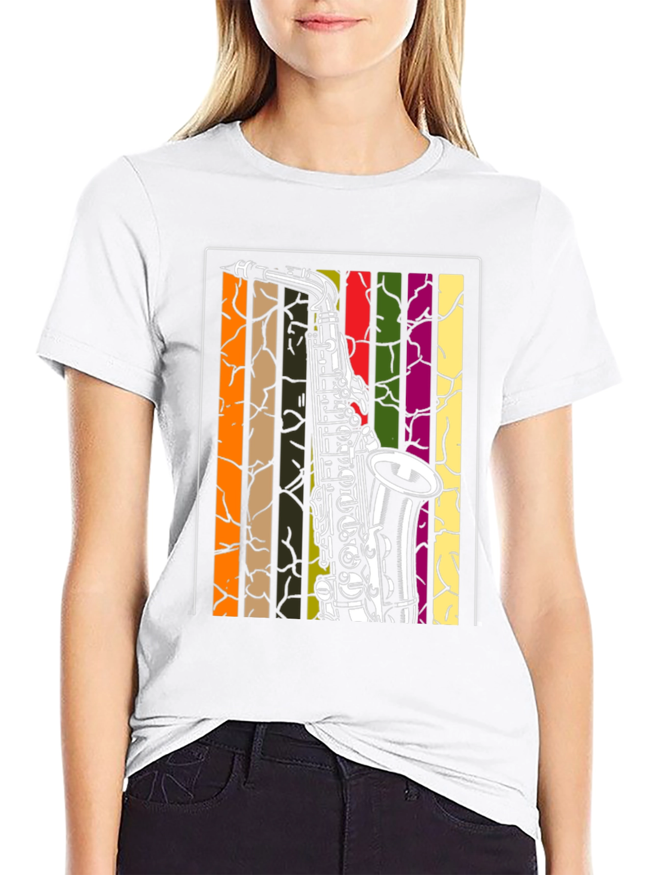 Saxophone Graphic Tee - Retro Music Lover Shirt
