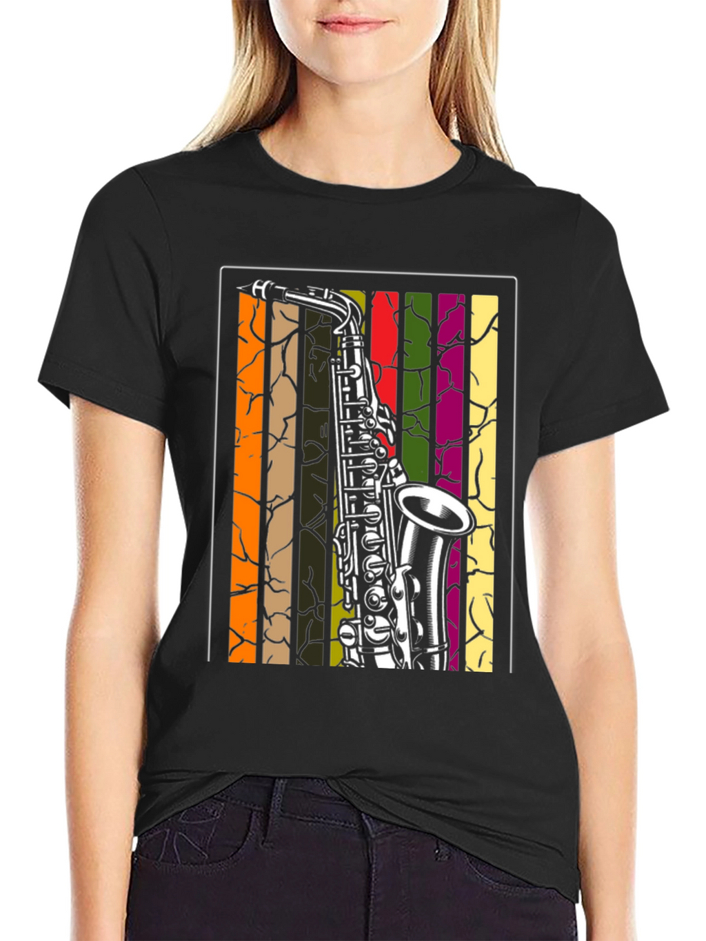 Saxophone Graphic Tee - Retro Music Lover Shirt