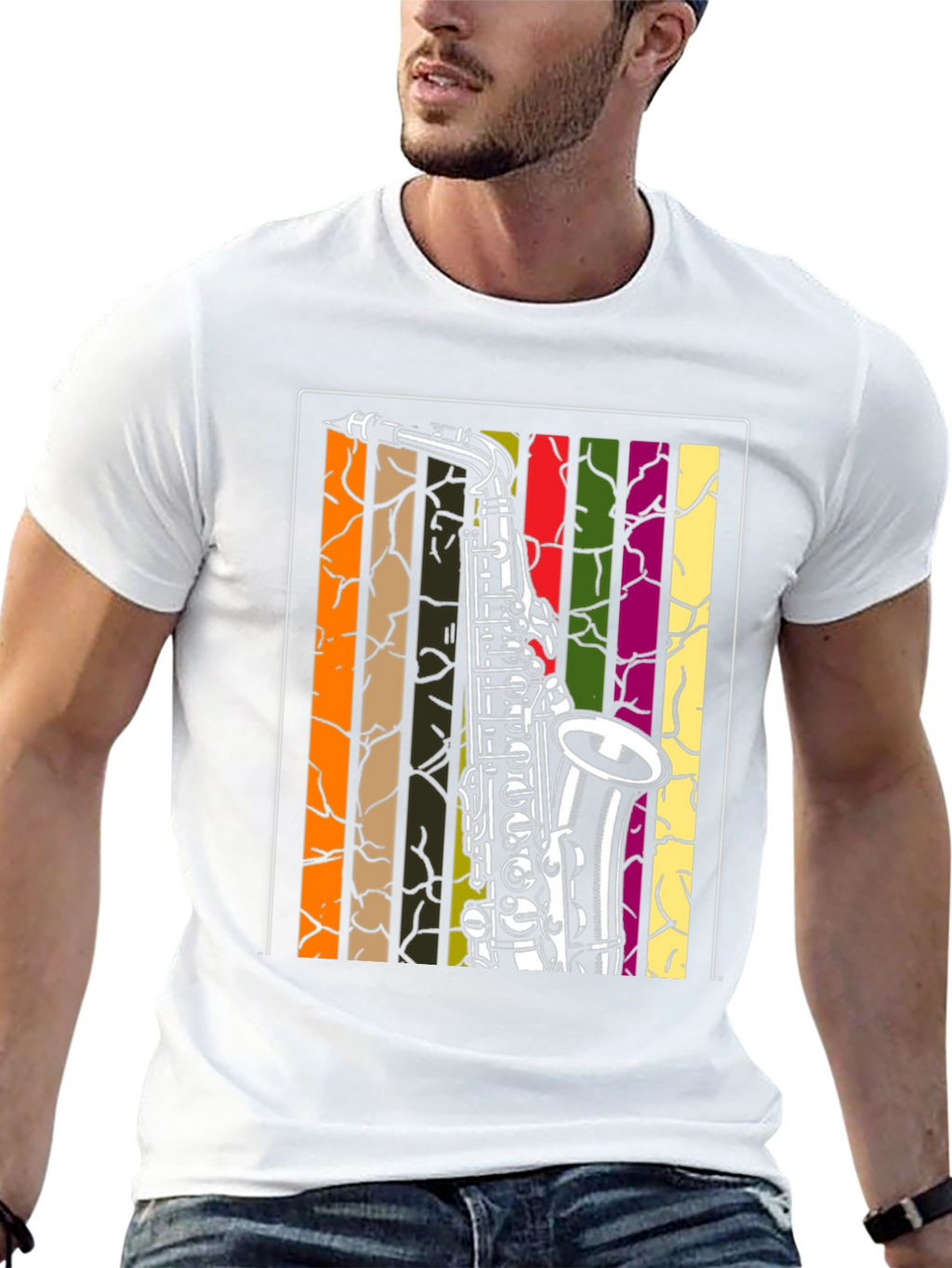 Saxophone Graphic Tee - Retro Music Lover Shirt