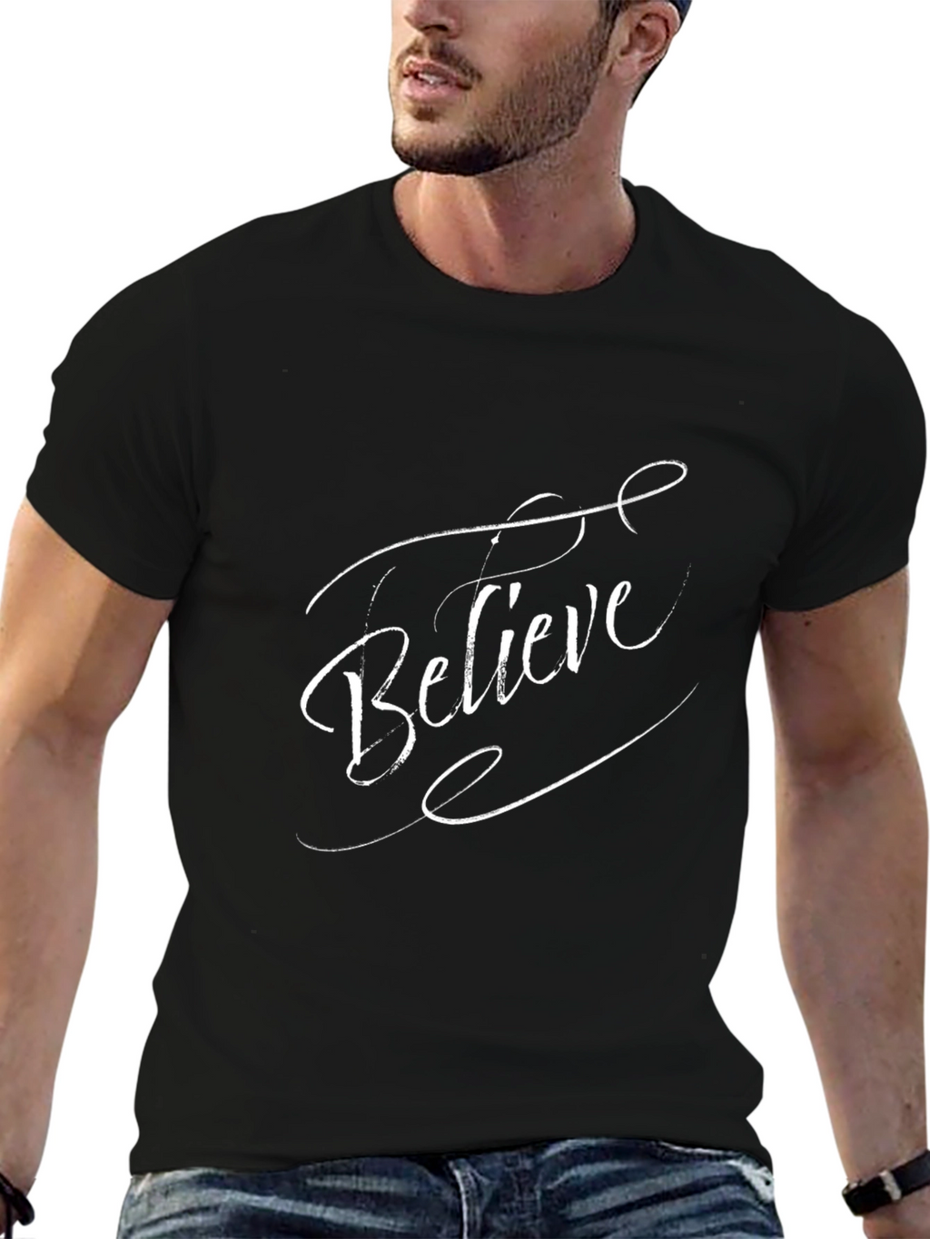 Believe Graphic Tee - Black Cotton Casual T-Shirt