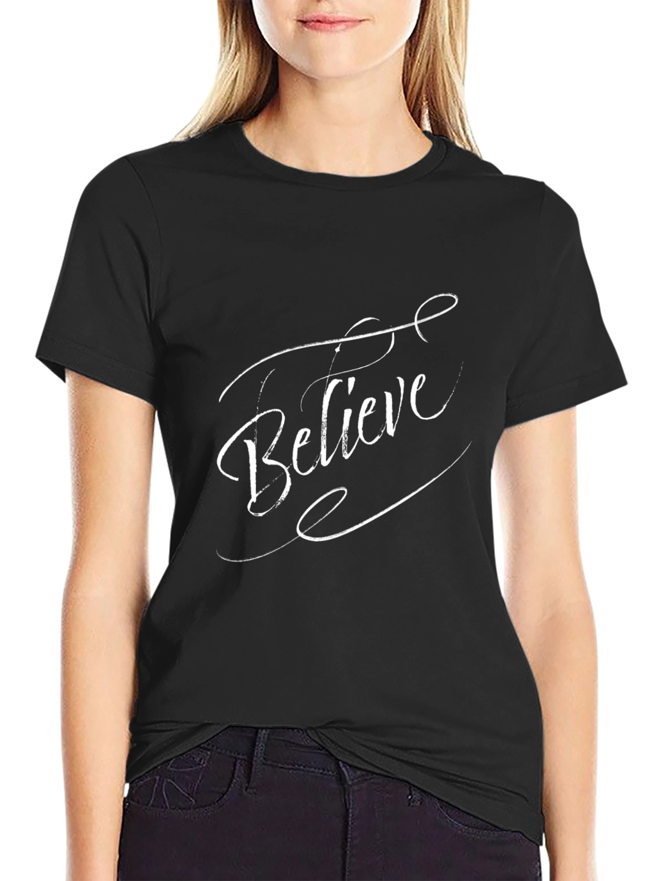 Believe Graphic Tee - Black Cotton Casual T-Shirt