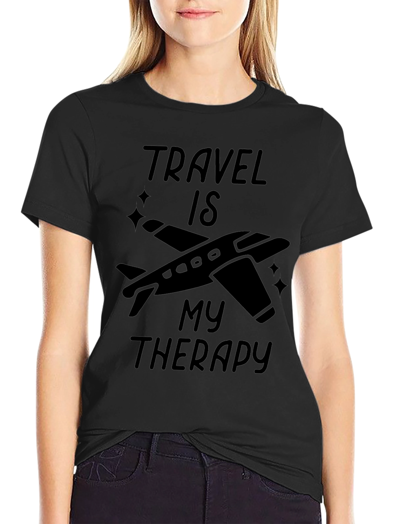 Travel Is My Therapy Black Graphic T-Shirt