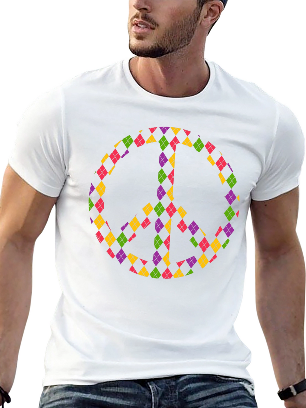 Peace Sign Argyle Tee - Black