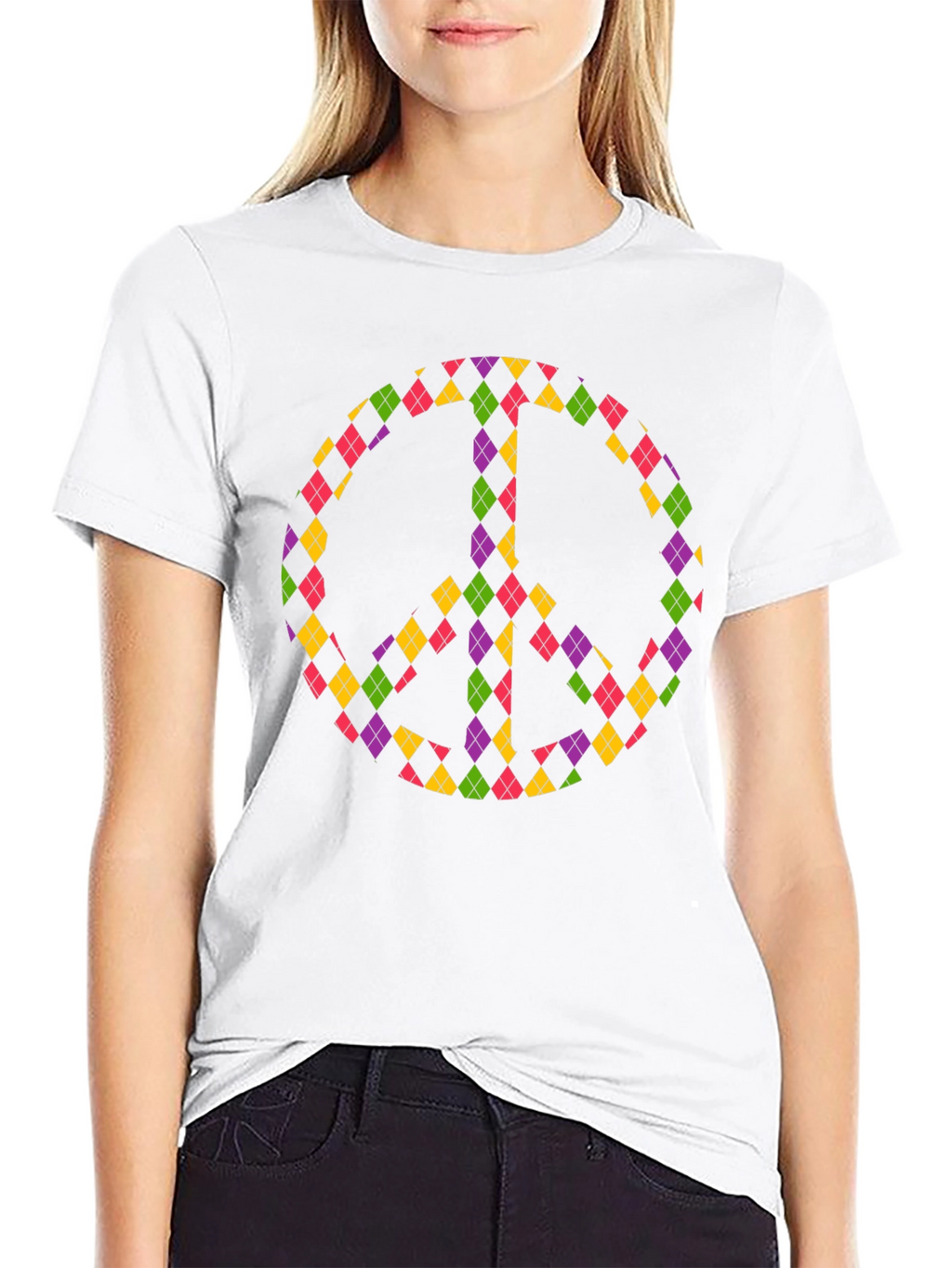 Peace Sign Argyle Tee - Black