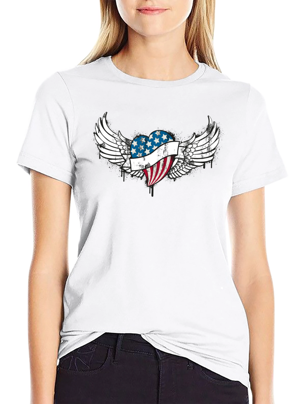 Patriotic Heart Wings T-Shirt - USA Flag Graphic Tee