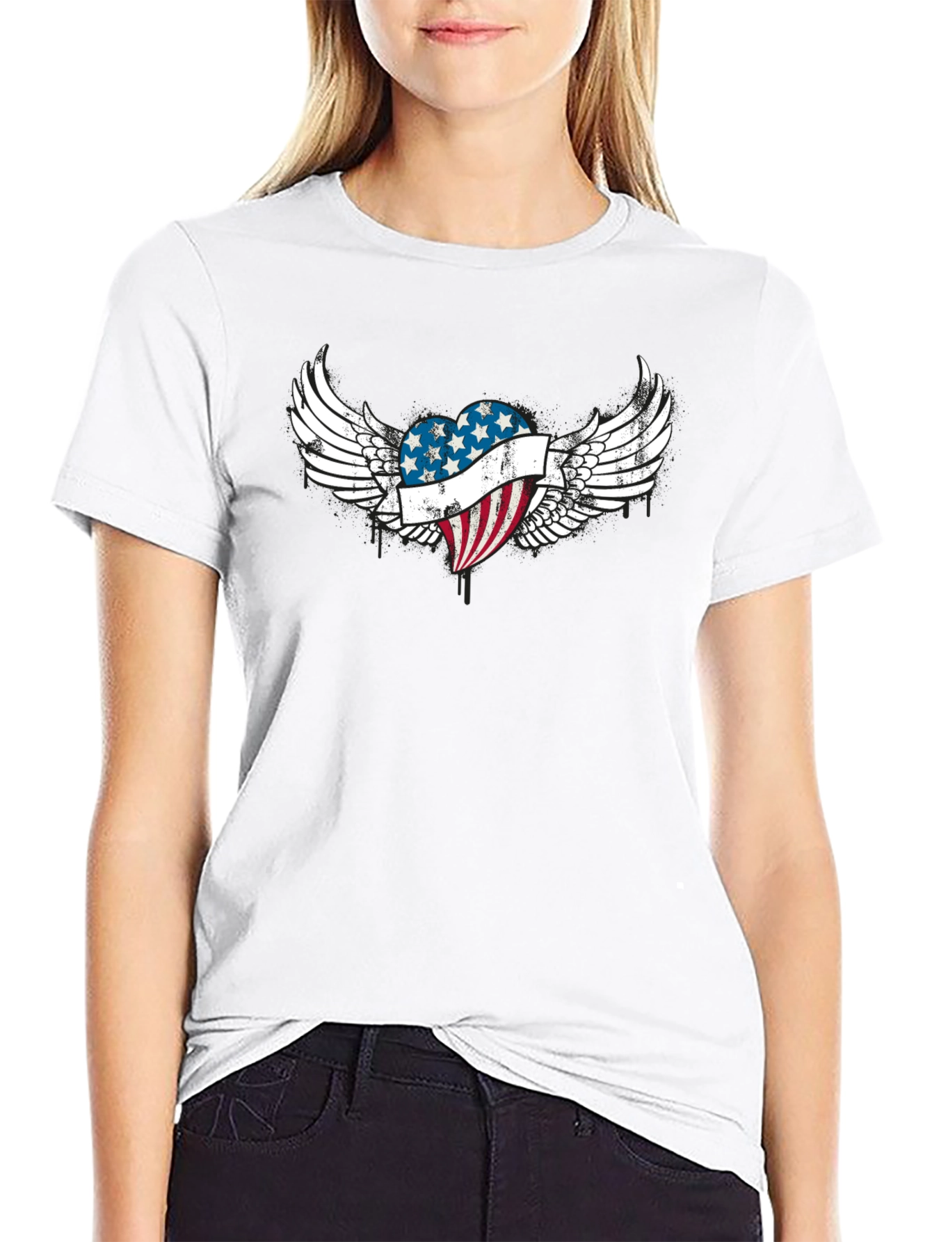 Patriotic Heart Wings T-Shirt - USA Flag Graphic Tee