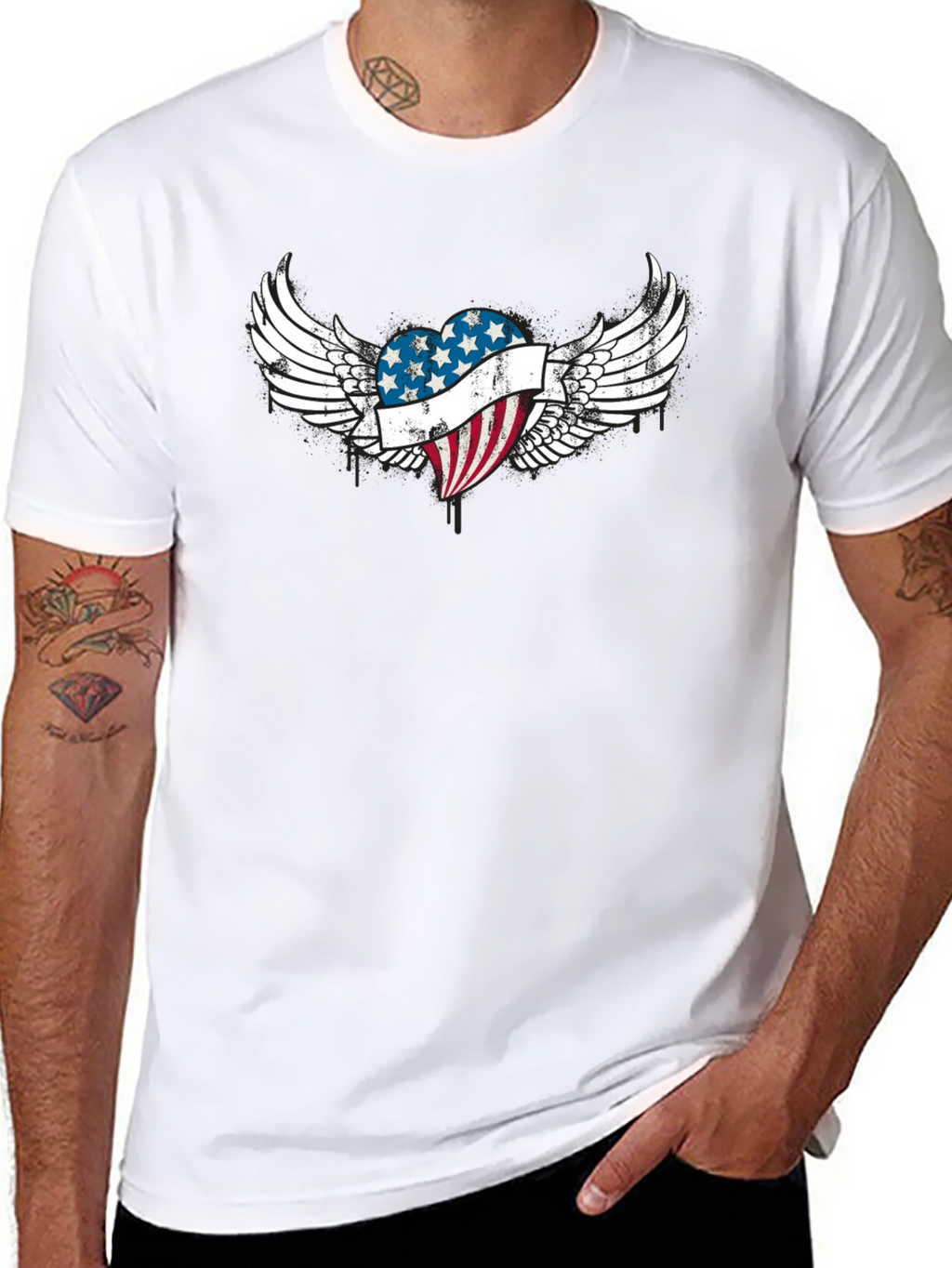 Patriotic Heart Wings T-Shirt - USA Flag Graphic Tee