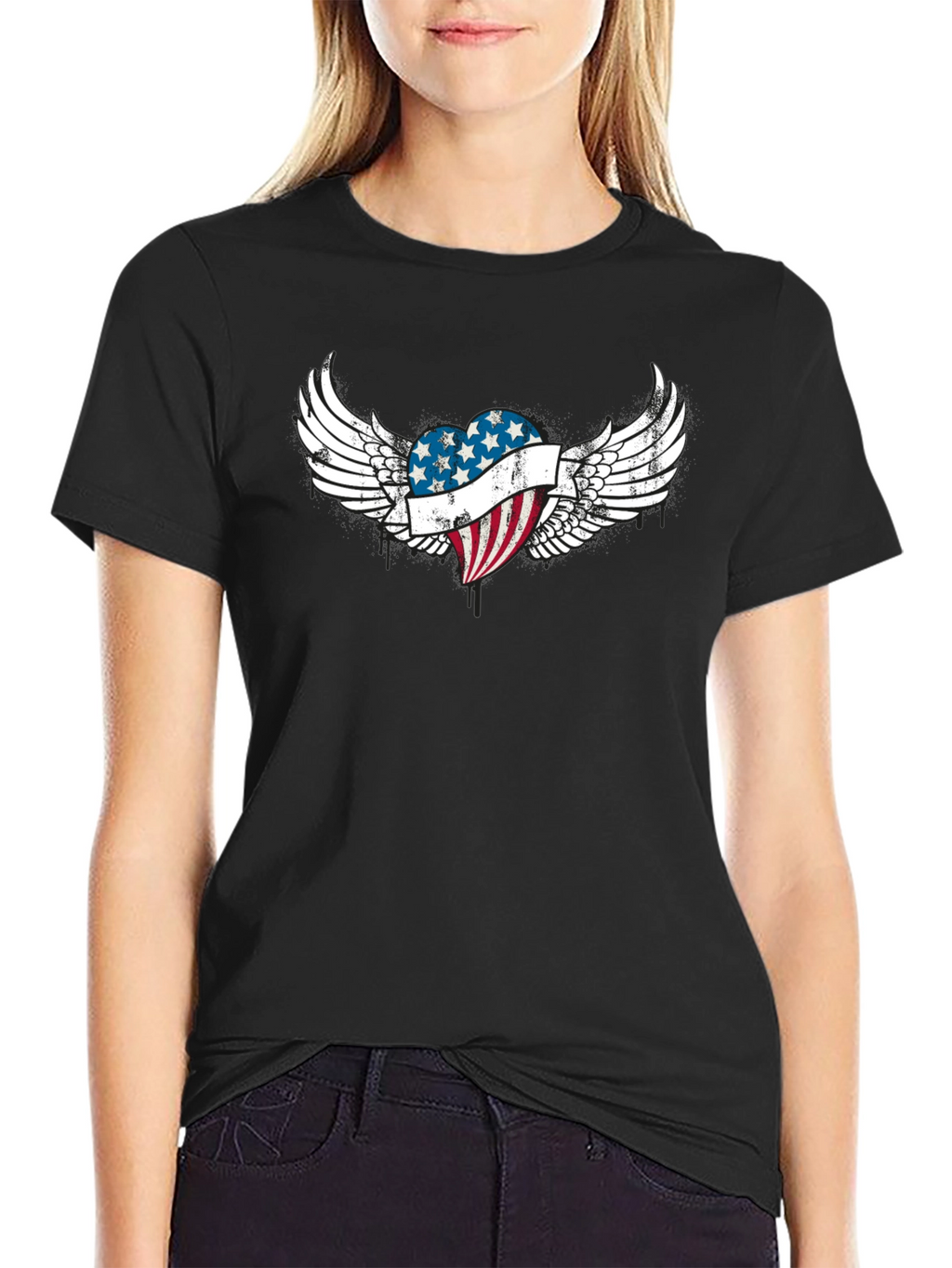 Patriotic Heart Wings T-Shirt - USA Flag Graphic Tee