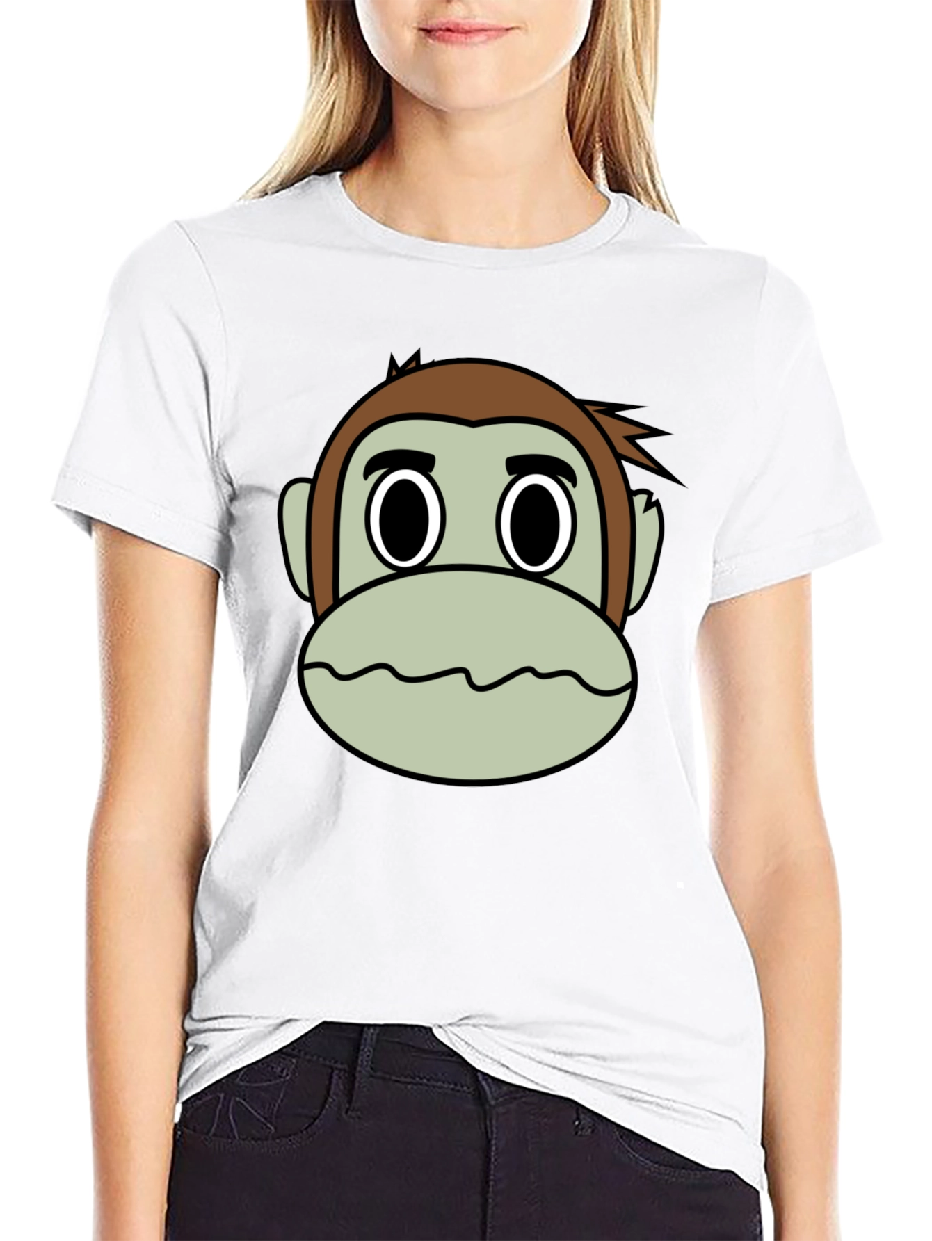 Cartoon Monkey Face Black T-Shirt