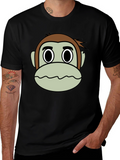 Cartoon Monkey Face Black T-Shirt