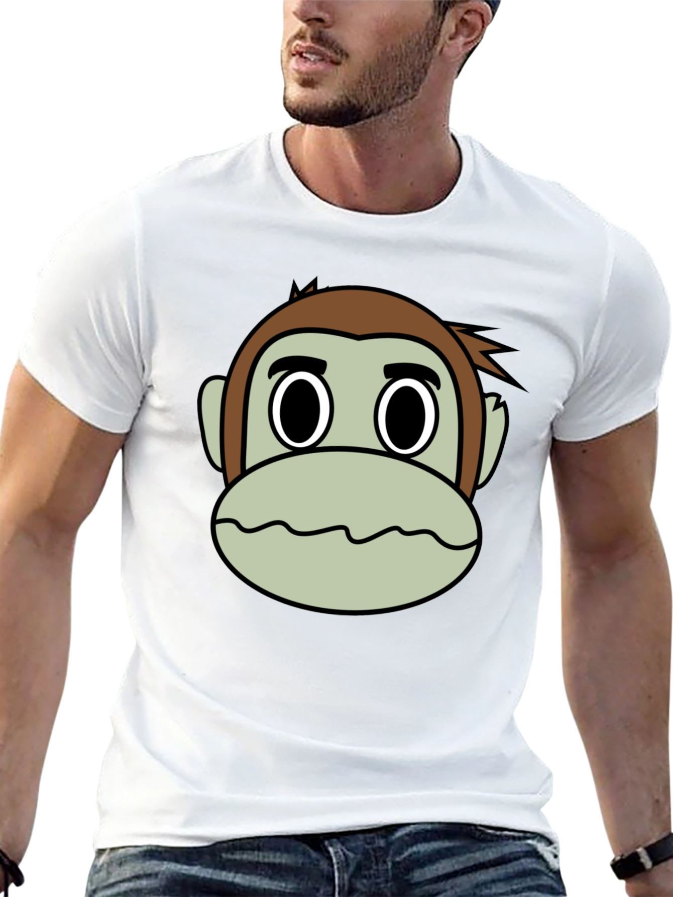 Cartoon Monkey Face Black T-Shirt