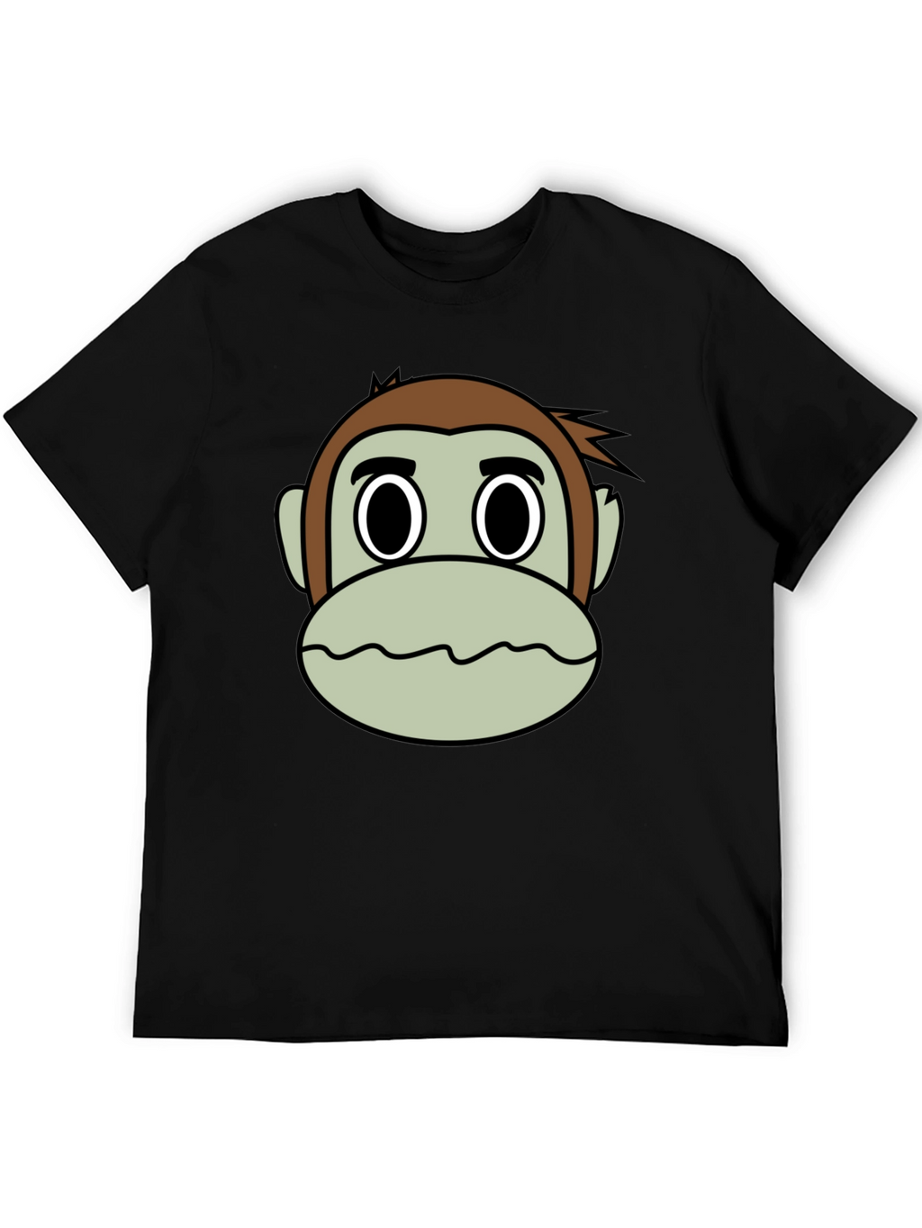 Cartoon Monkey Face Black T-Shirt
