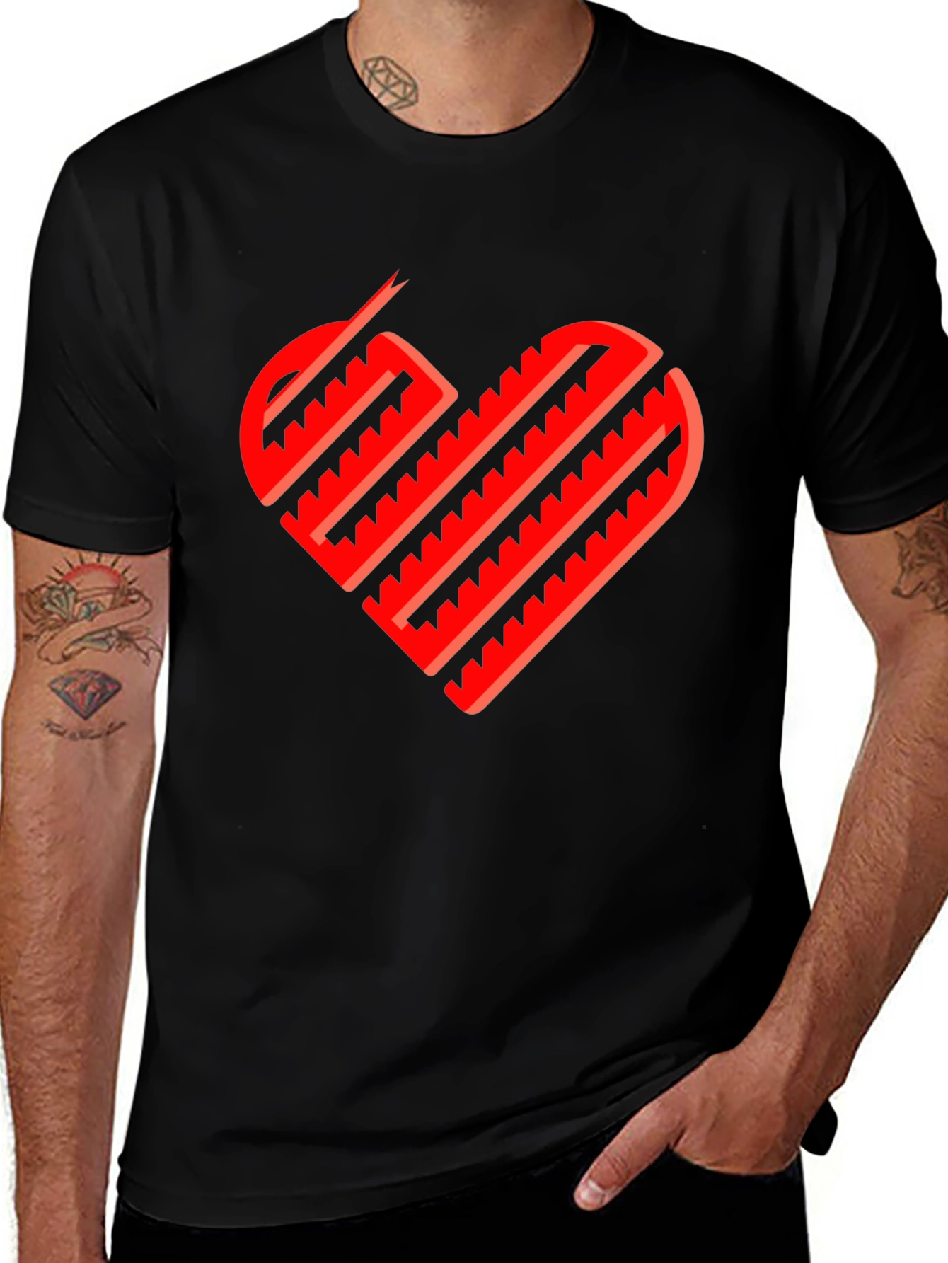 Heart Lines Black T-Shirt