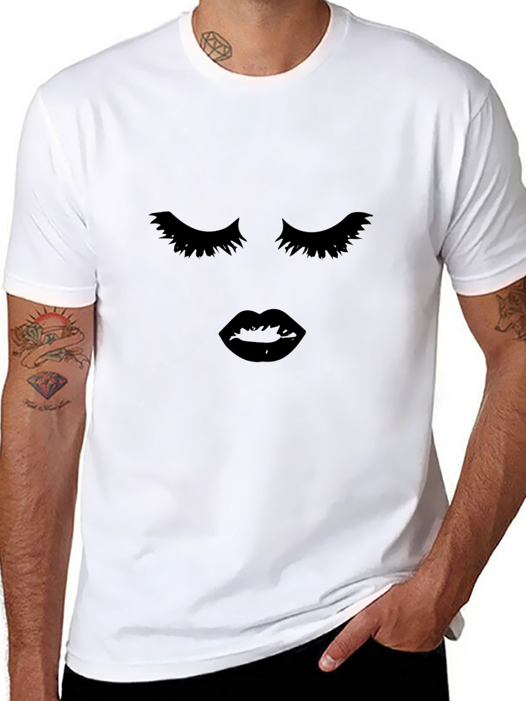 Eyelashes and Lips Graphic Tee - Black