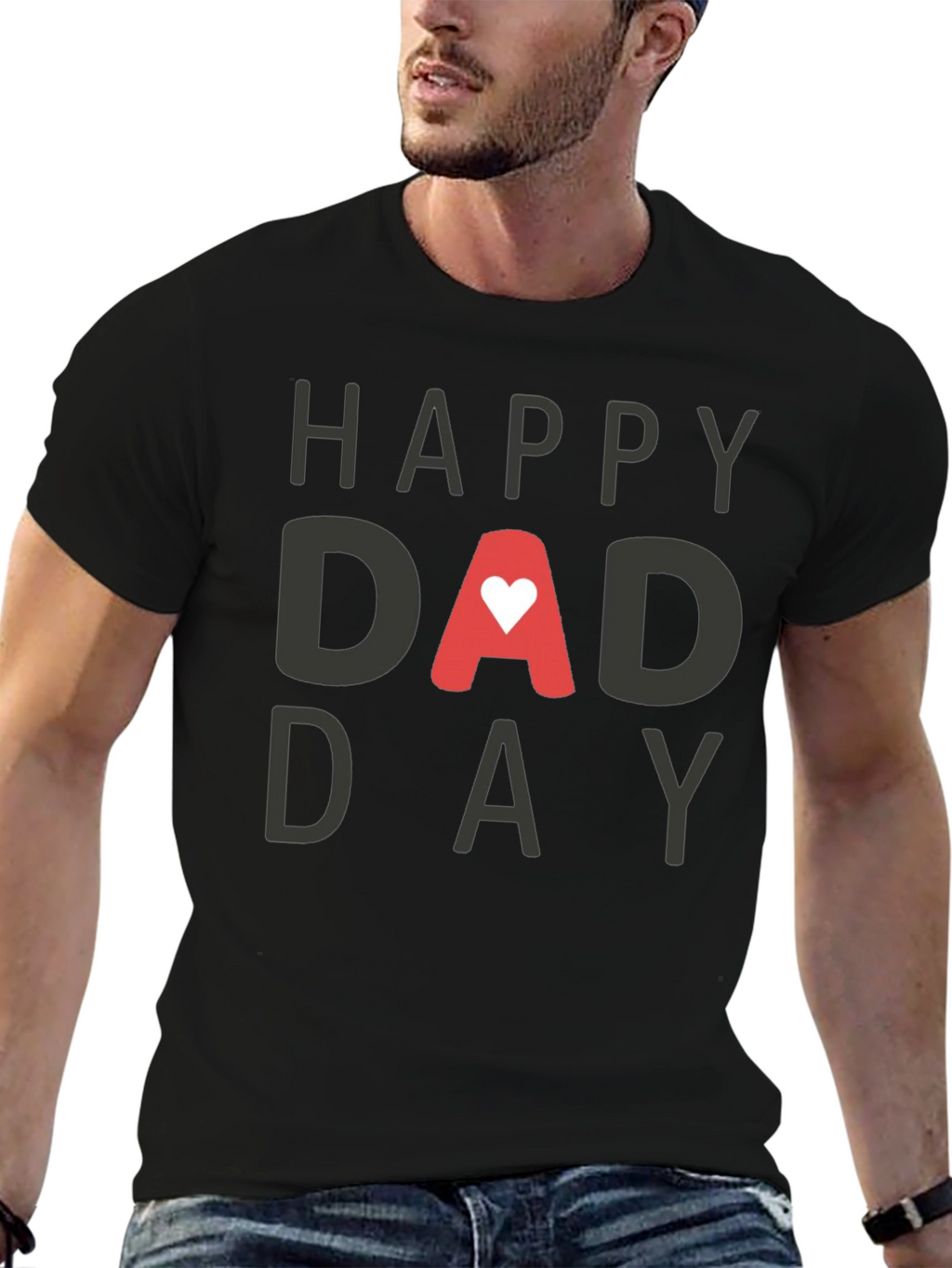 Happy Dad Day Black T-Shirt with Heart