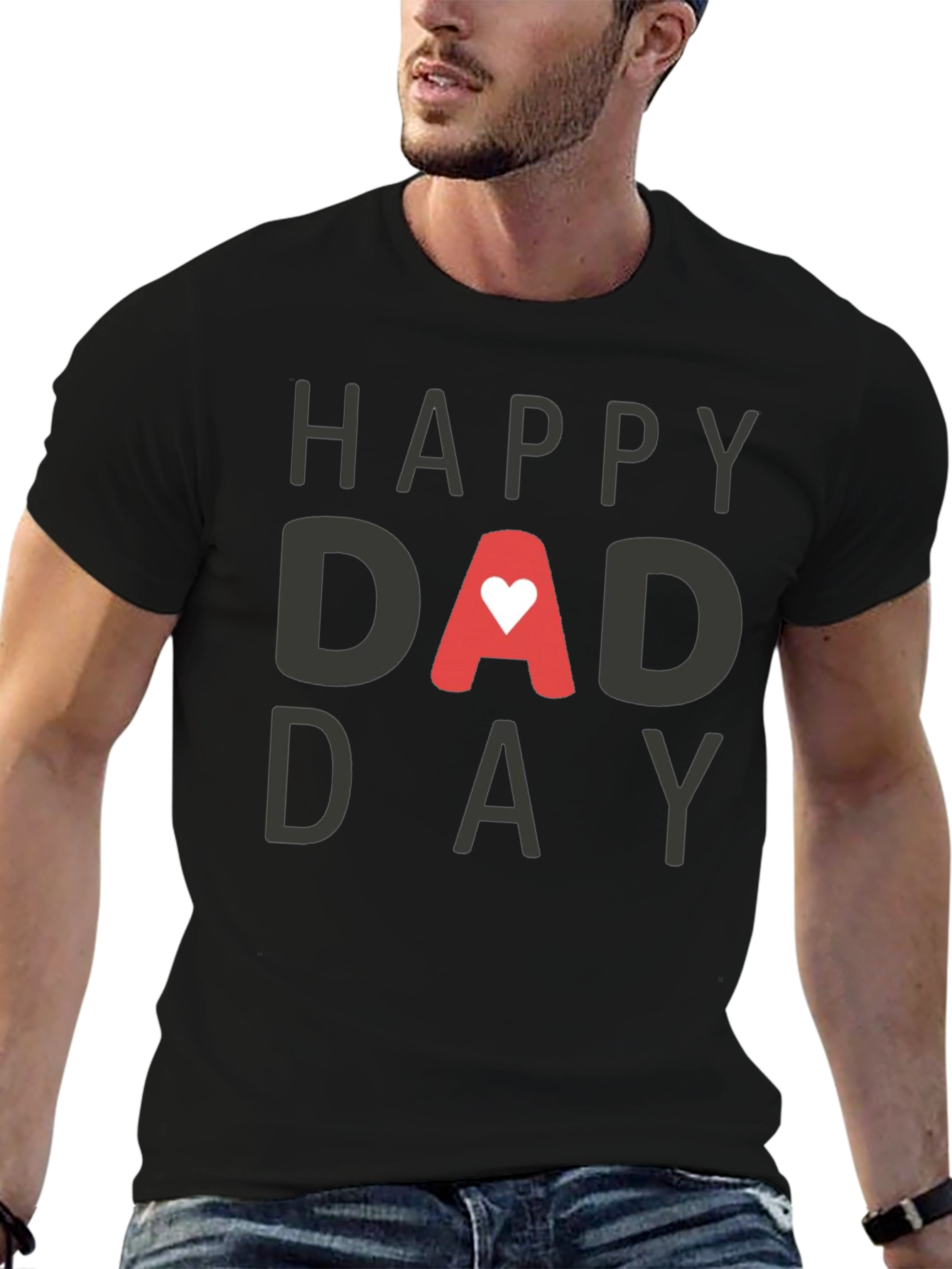 Happy Dad Day Black T-Shirt with Heart