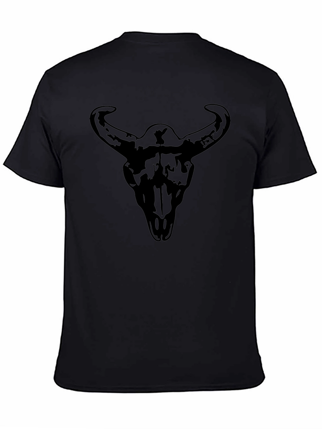 Mens Black Graphic Tee - Steer Skull Print