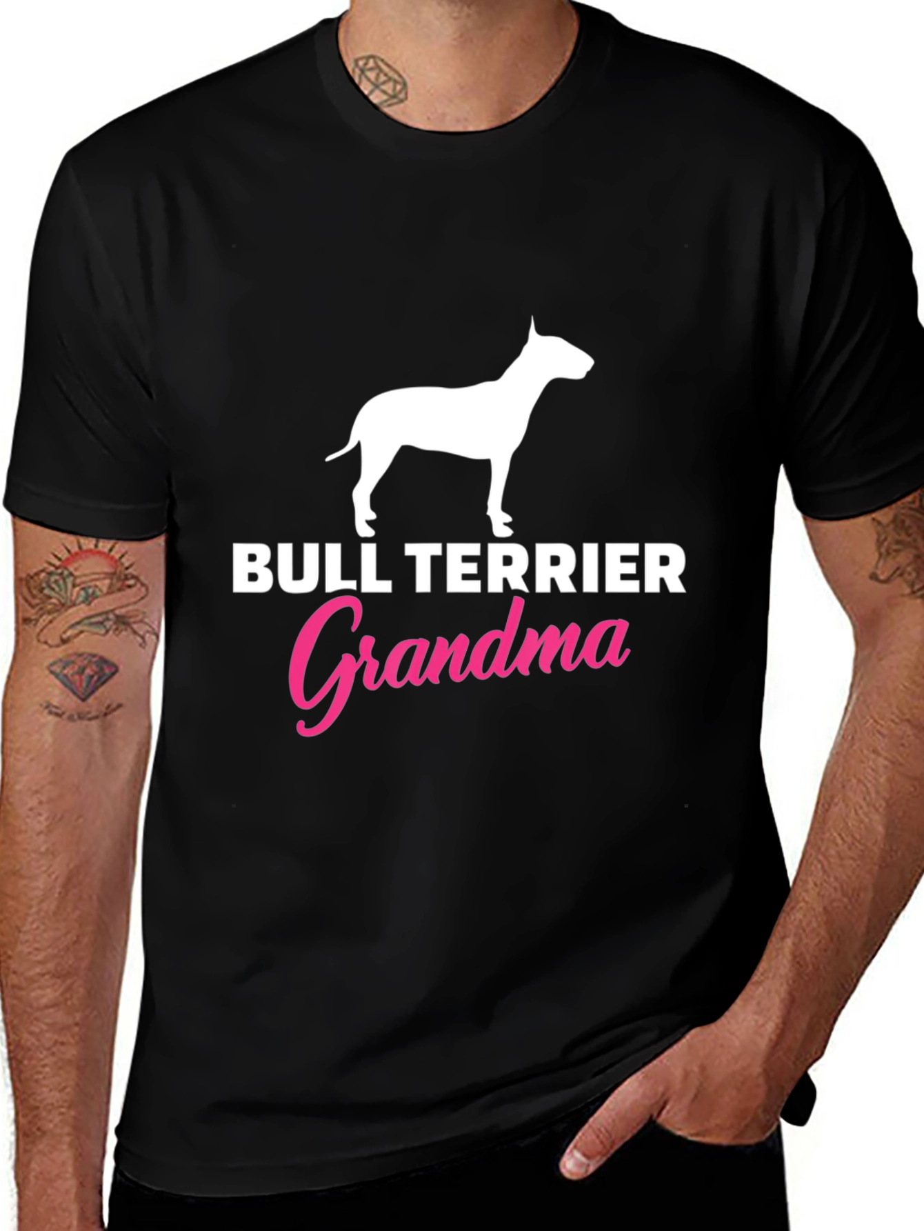Bull Terrier Grandma T-Shirt Black Cotton