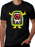 Cartoon Monster Graphic Print Black T-Shirt
