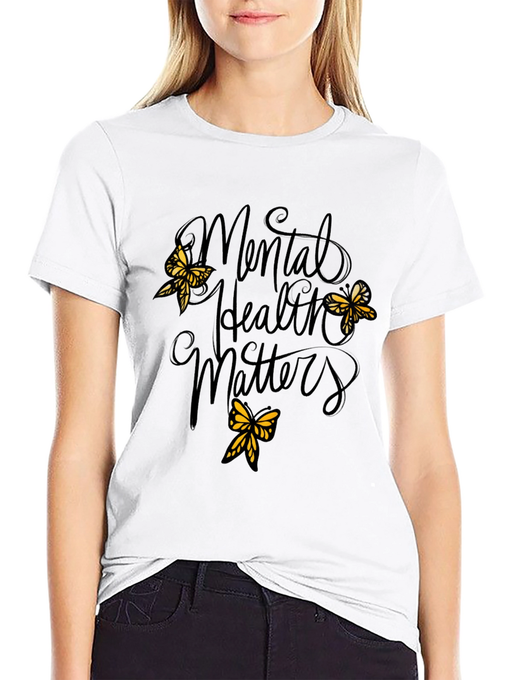 Mental Health Matters Black Tee with Butterflies