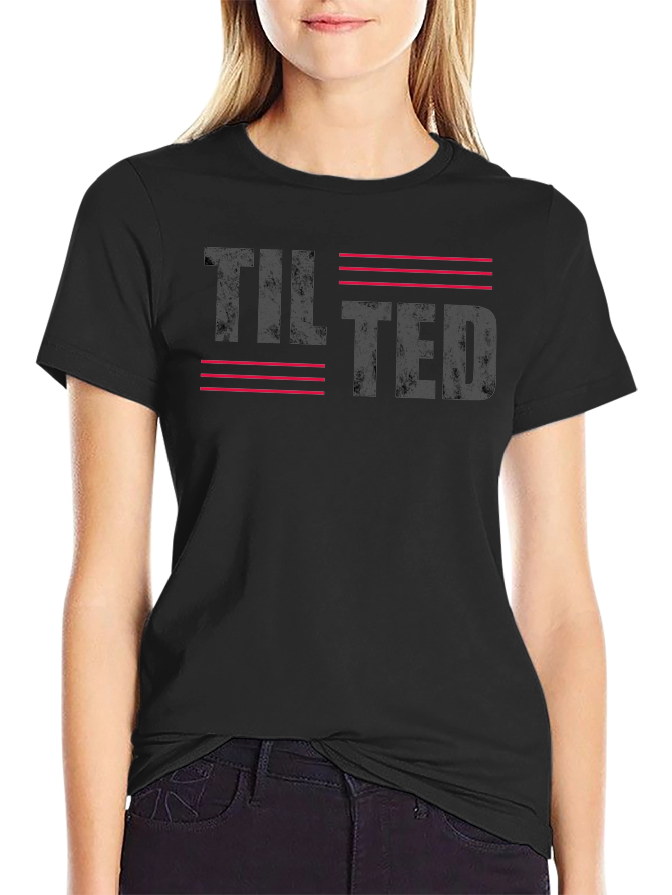 Tilted Graphic Print Black Casual T-Shirt