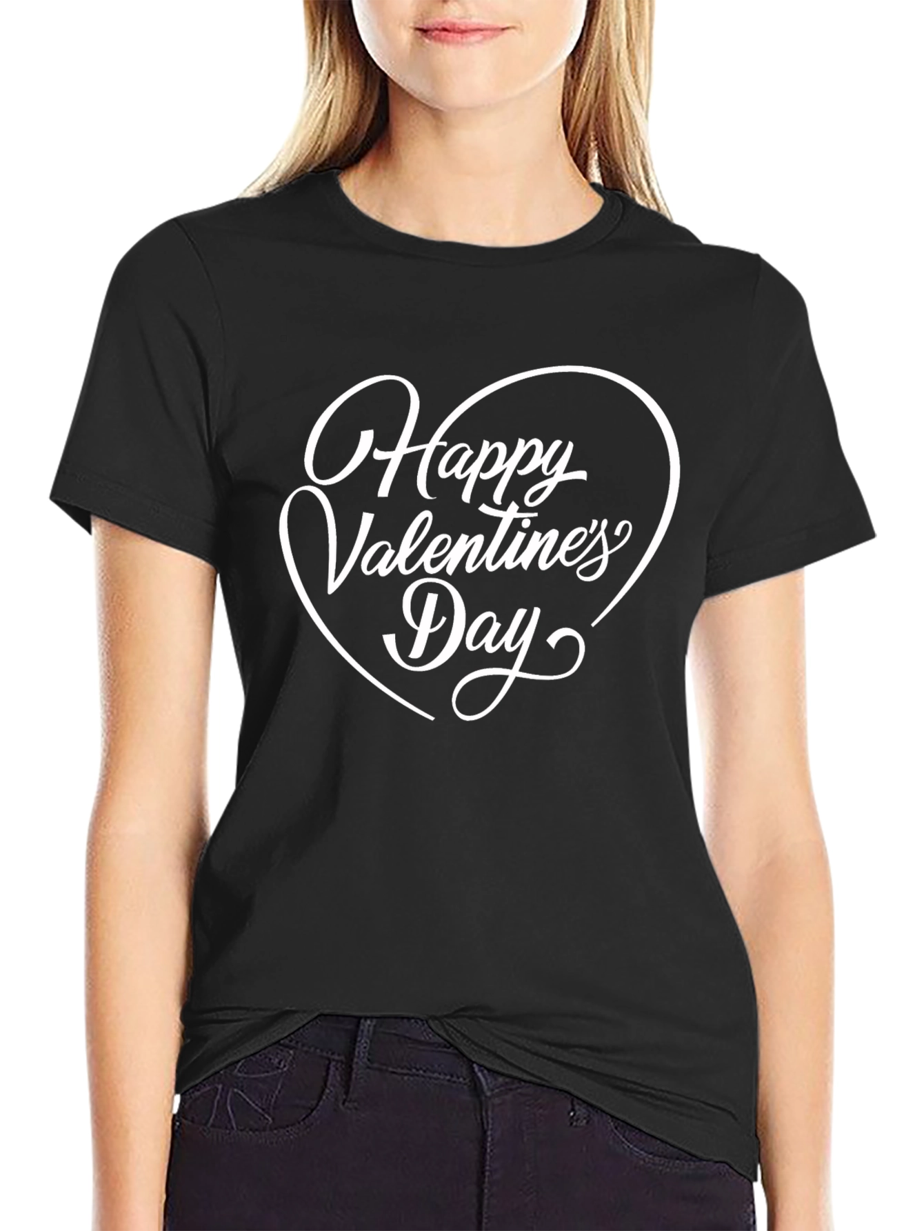 Happy Valentines Day Black Graphic T-Shirt