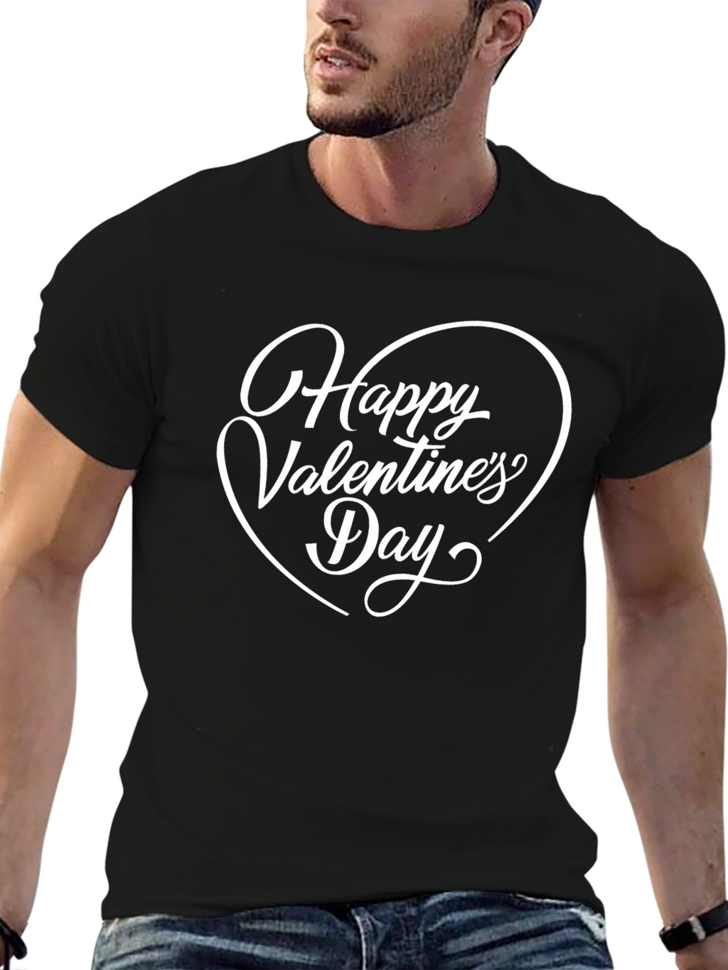Happy Valentines Day Black Graphic T-Shirt