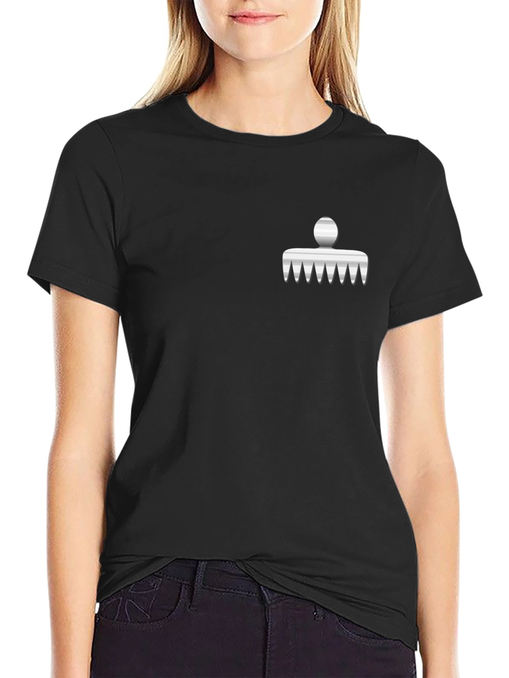 Mens Black Graphic Tee with Comb Design