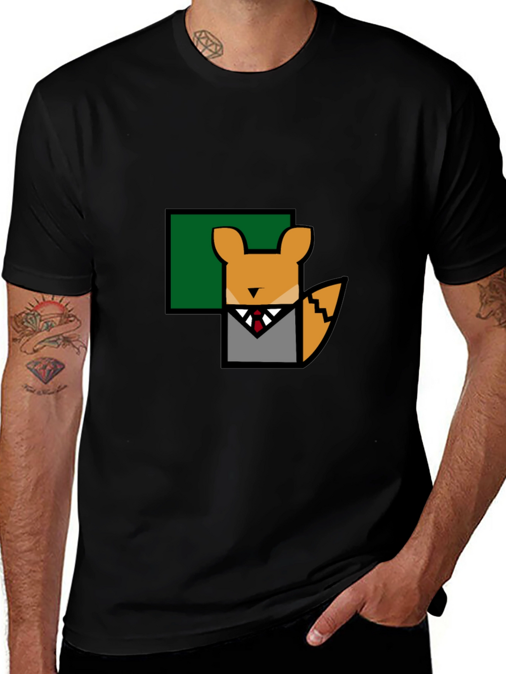 Fox in Suit T-Shirt - Geometric Design