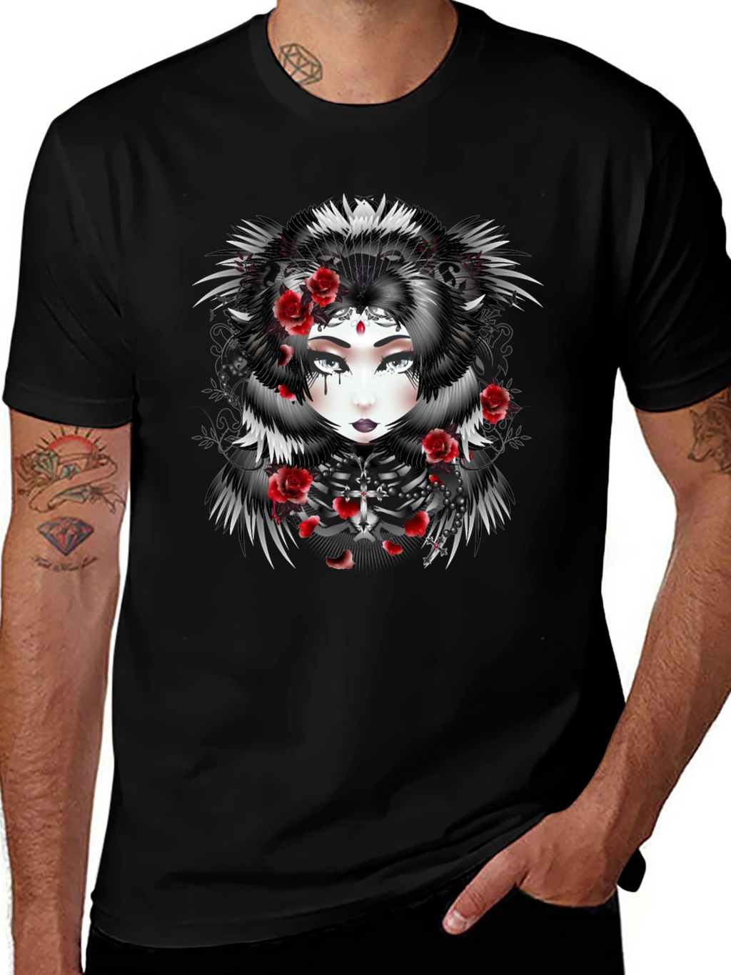 Gothic Rose Queen Graphic Black T-Shirt