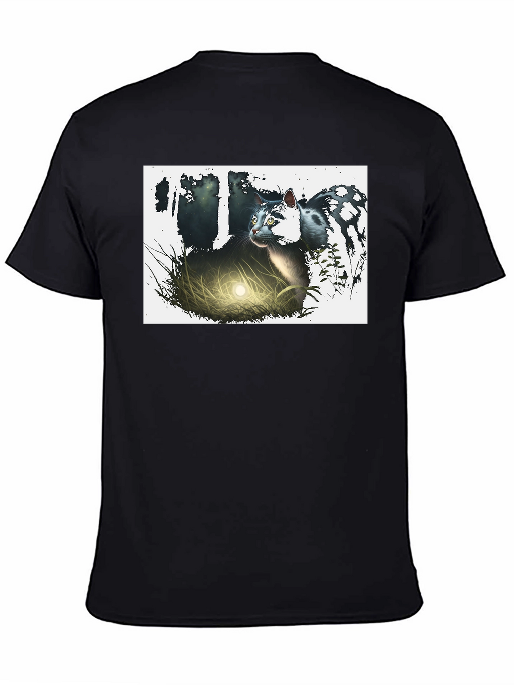 Mystic Cat Graphic Tee - Black Cotton T-Shirt
