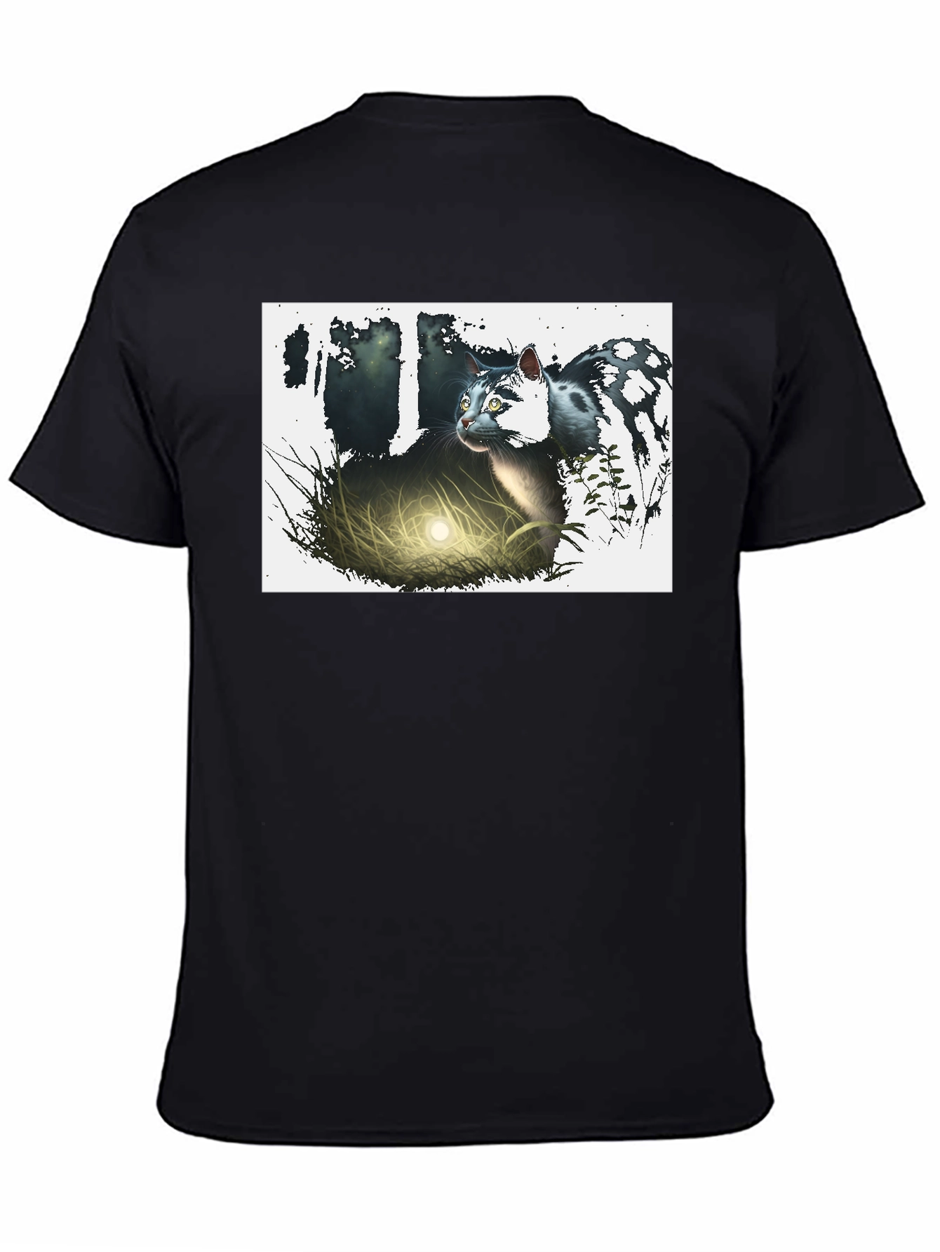 Mystic Cat Graphic Tee - Black Cotton T-Shirt