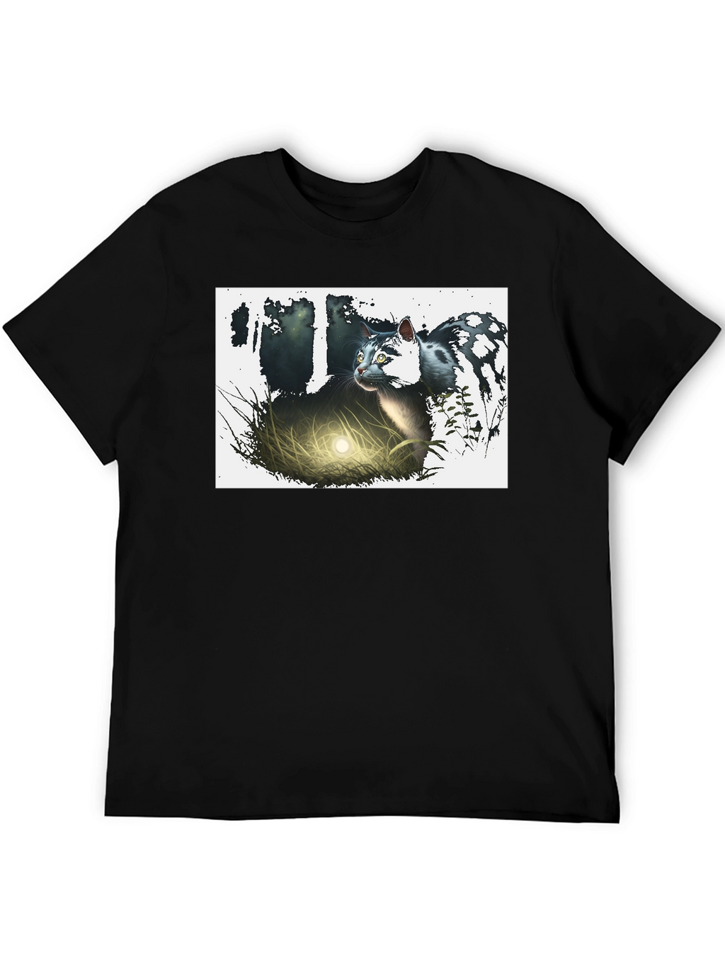 Mystic Cat Graphic Tee - Black Cotton T-Shirt
