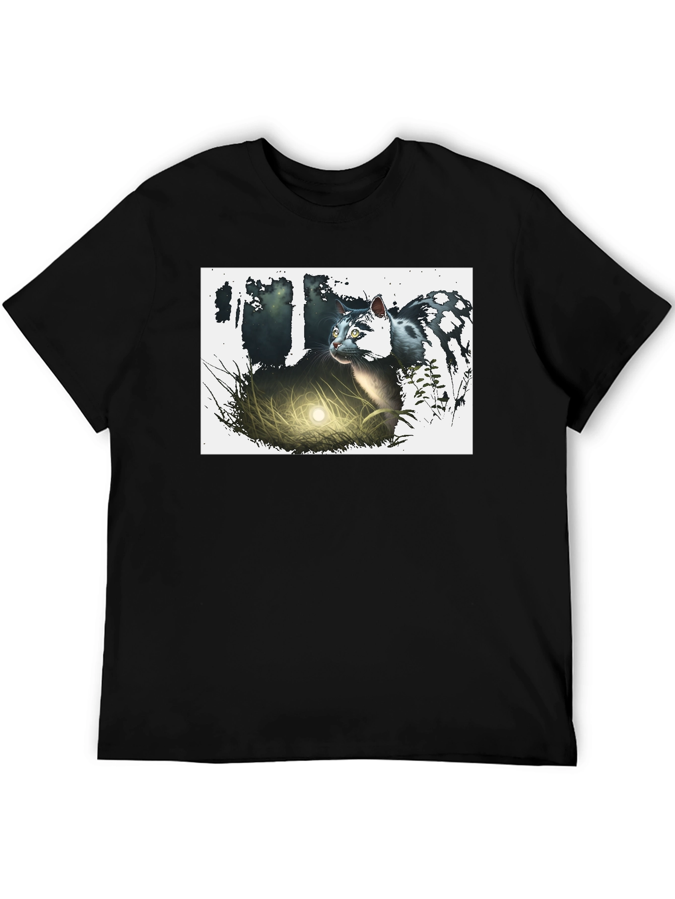 Mystic Cat Graphic Tee - Black Cotton T-Shirt