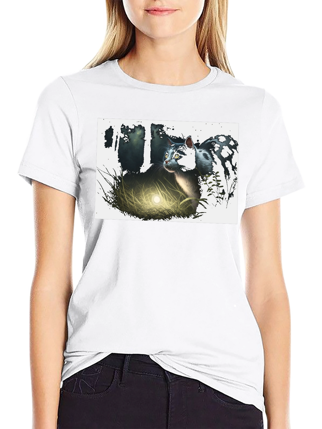Mystic Cat Graphic Tee - Black Cotton T-Shirt