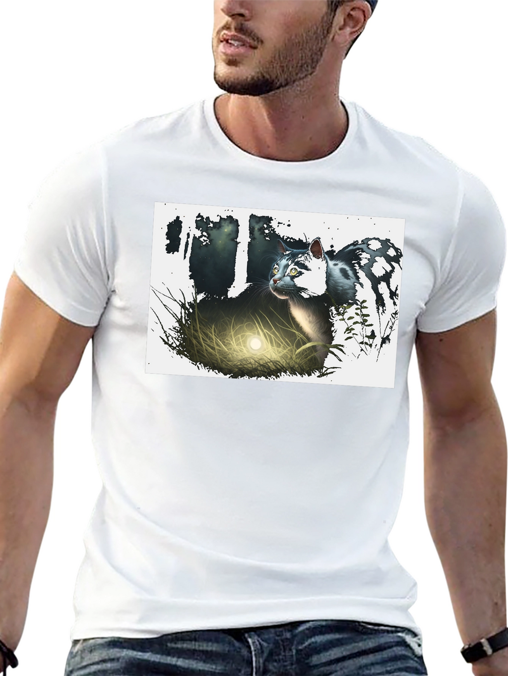 Mystic Cat Graphic Tee - Black Cotton T-Shirt