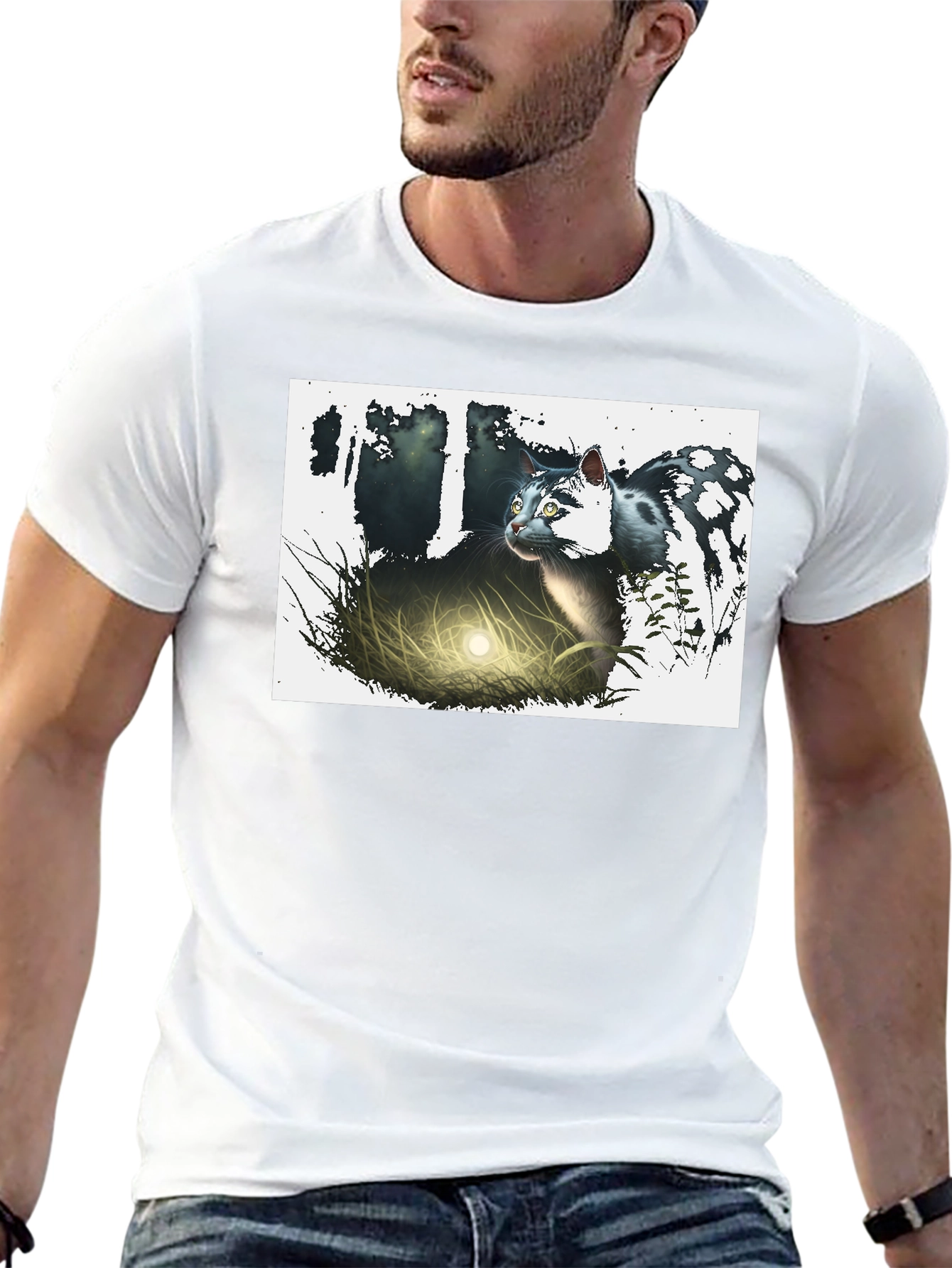 Mystic Cat Graphic Tee - Black Cotton T-Shirt