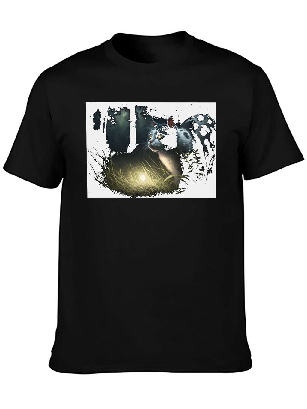 Mystic Cat Graphic Tee - Black Cotton T-Shirt