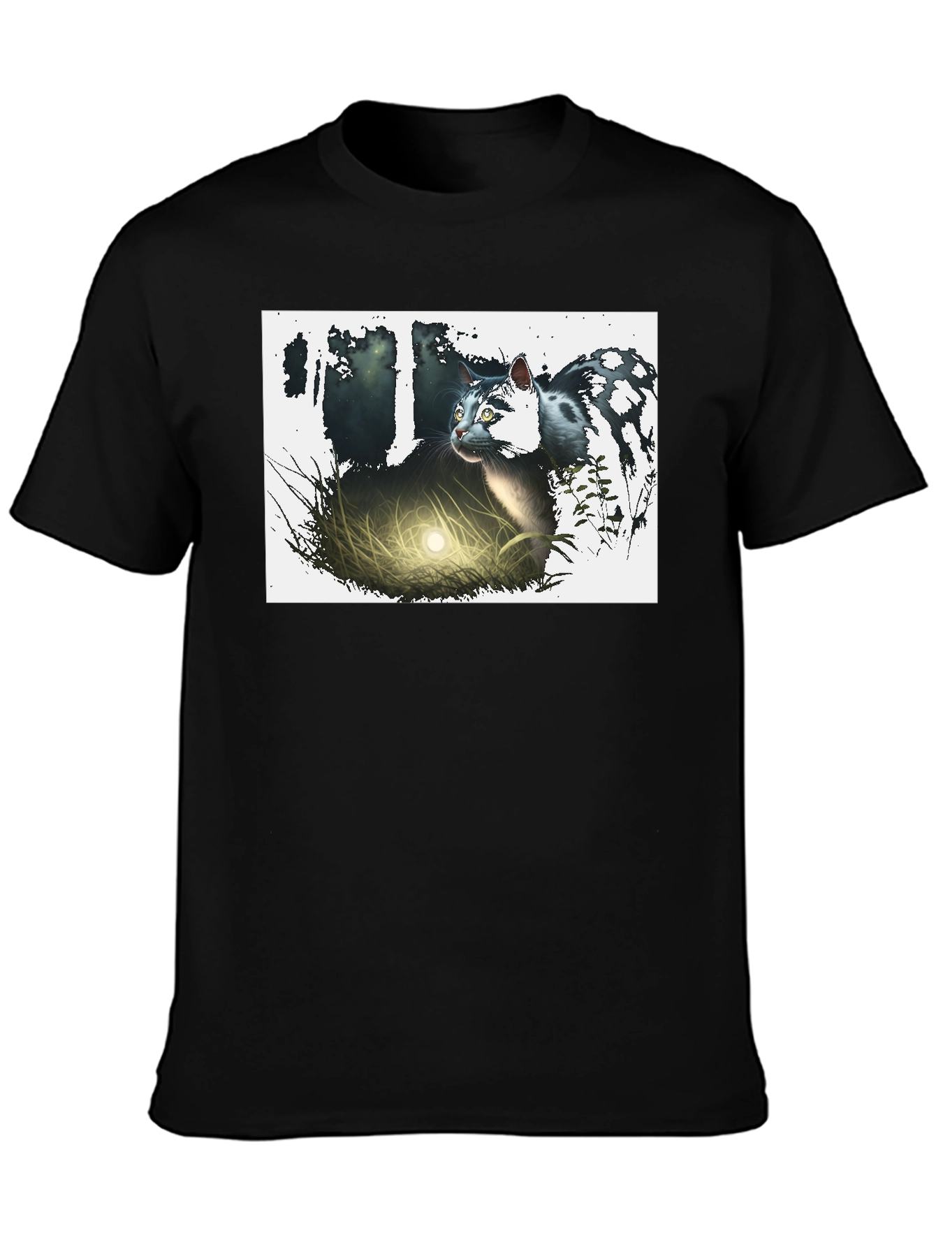 Mystic Cat Graphic Tee - Black Cotton T-Shirt