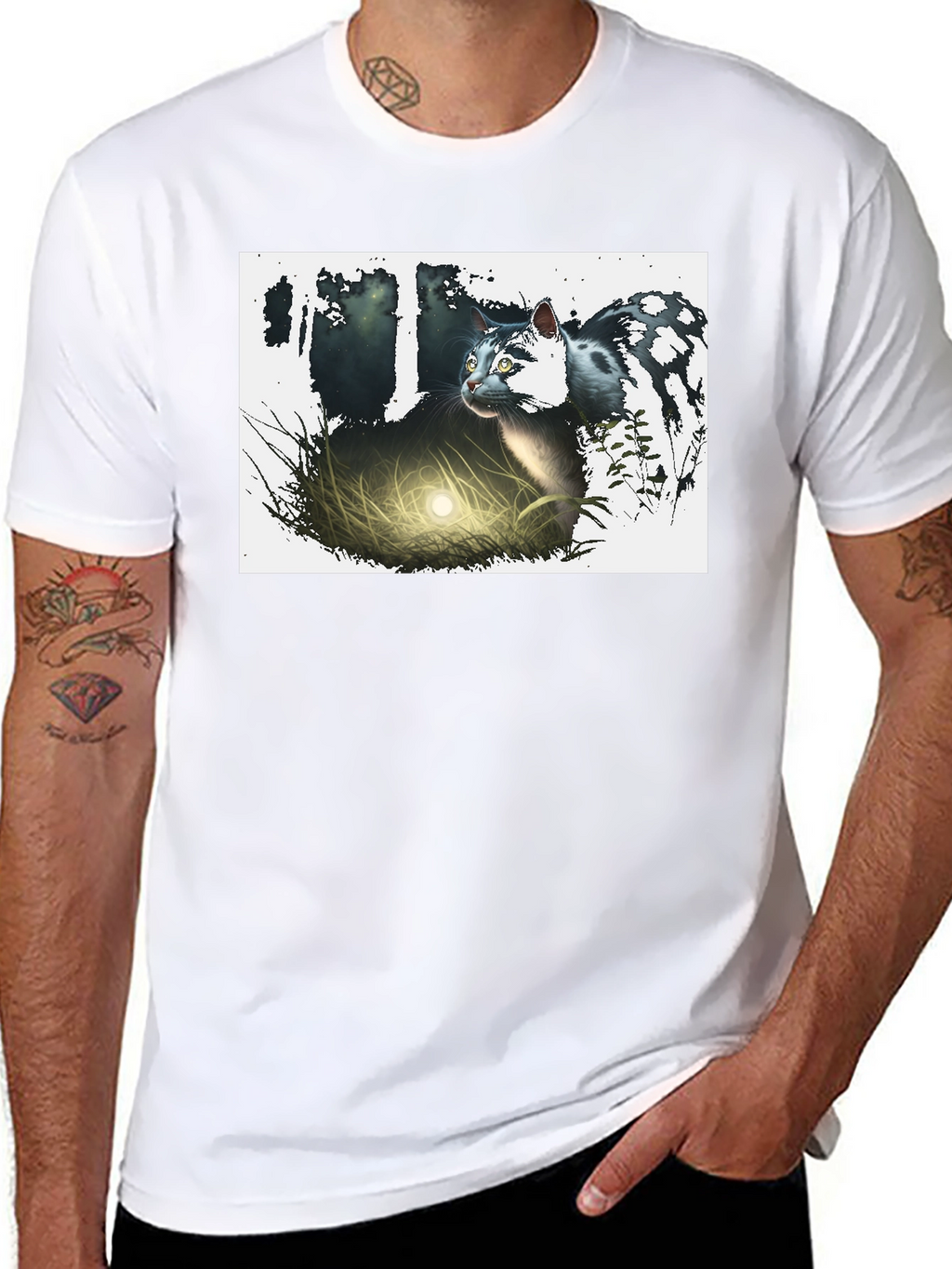Mystic Cat Graphic Tee - Black Cotton T-Shirt