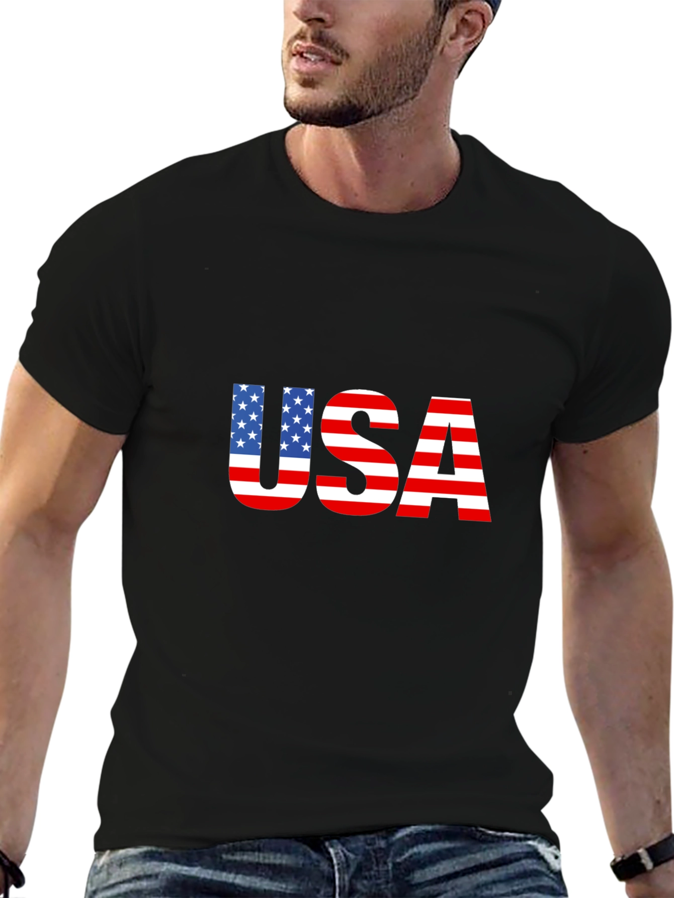 USA Flag Graphic Black T-Shirt Patriotic
