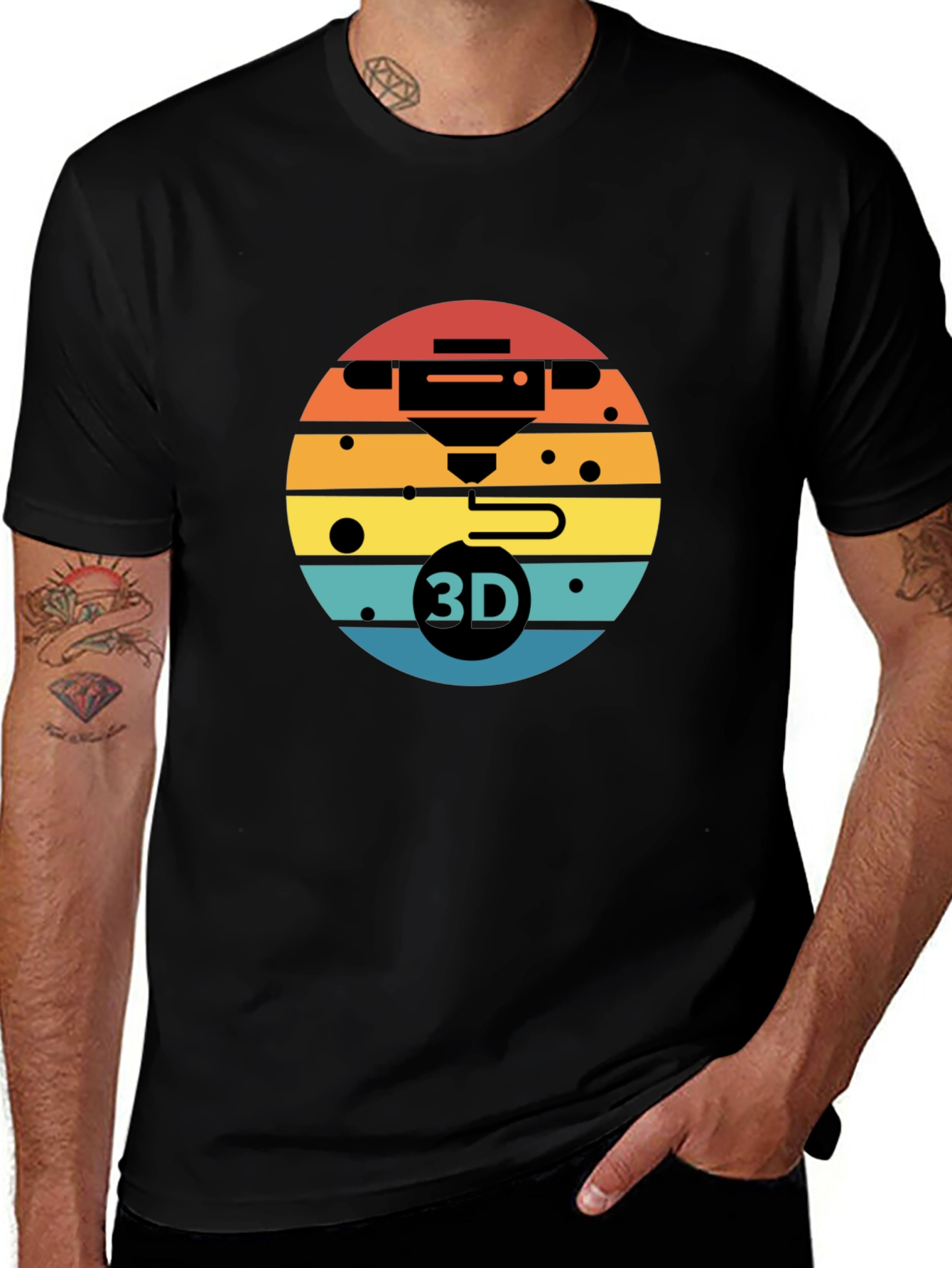 3D Printer Sunset Graphic Tee - Black