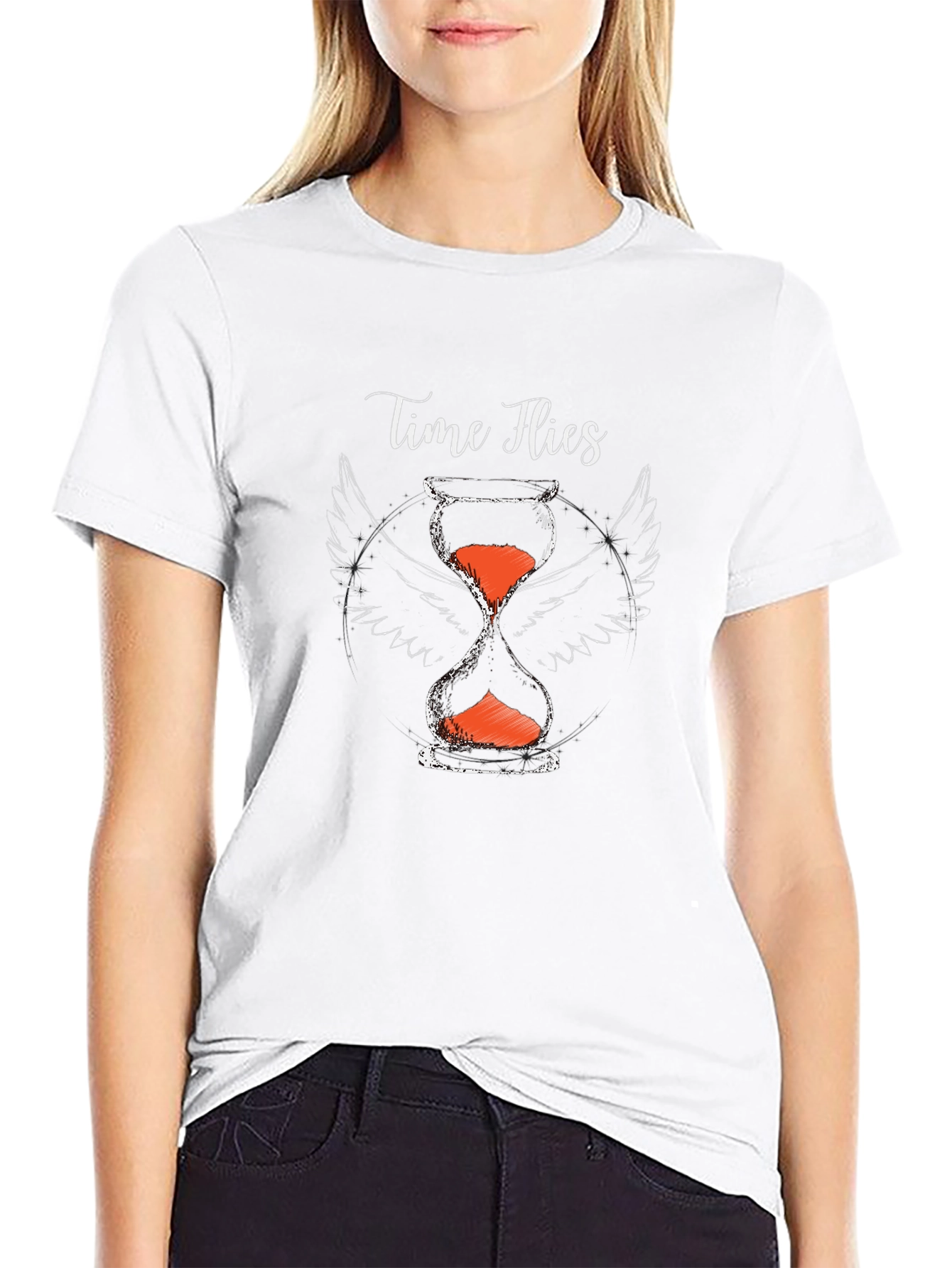 Time Flies Graphic Tee - Hourglass with Wings Print