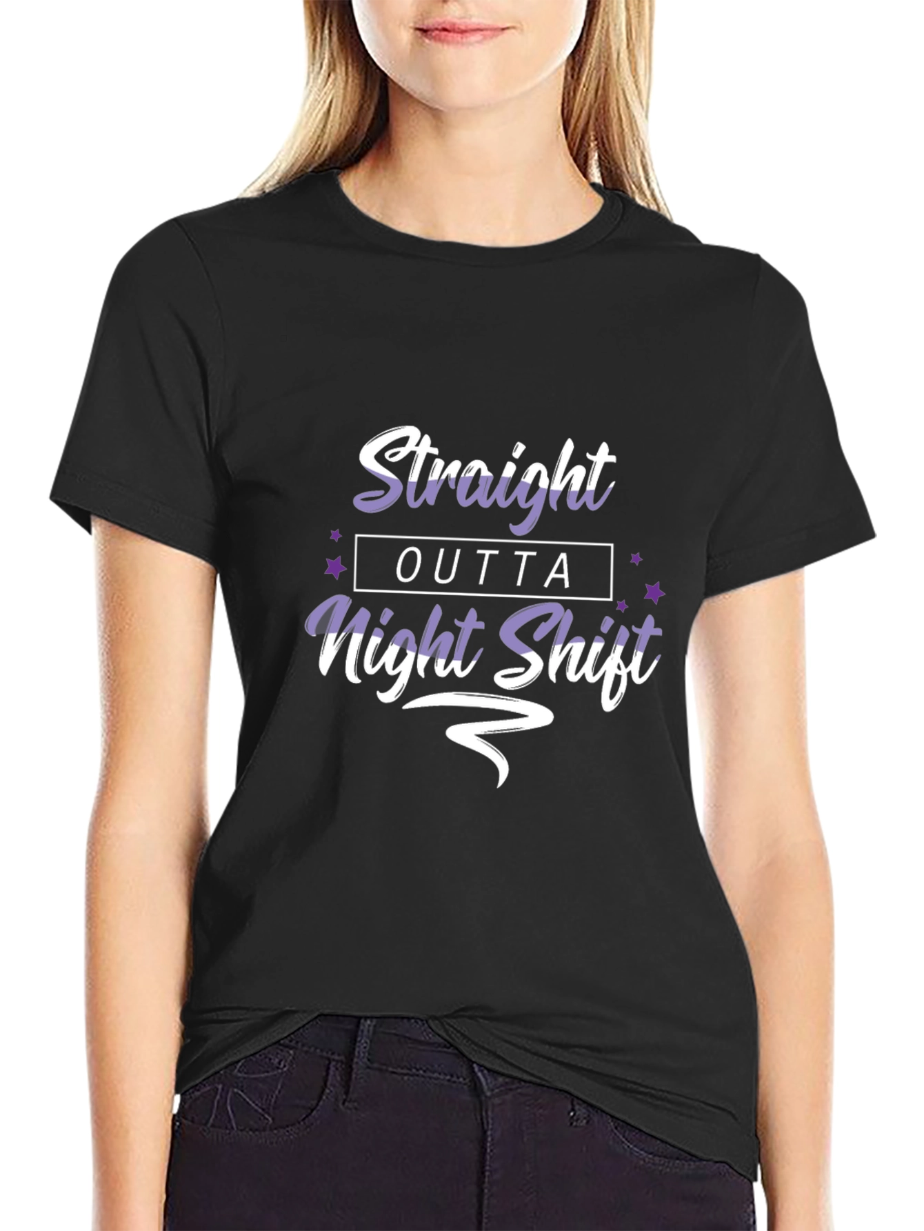 Straight Outta Night Shift Black Graphic Tee