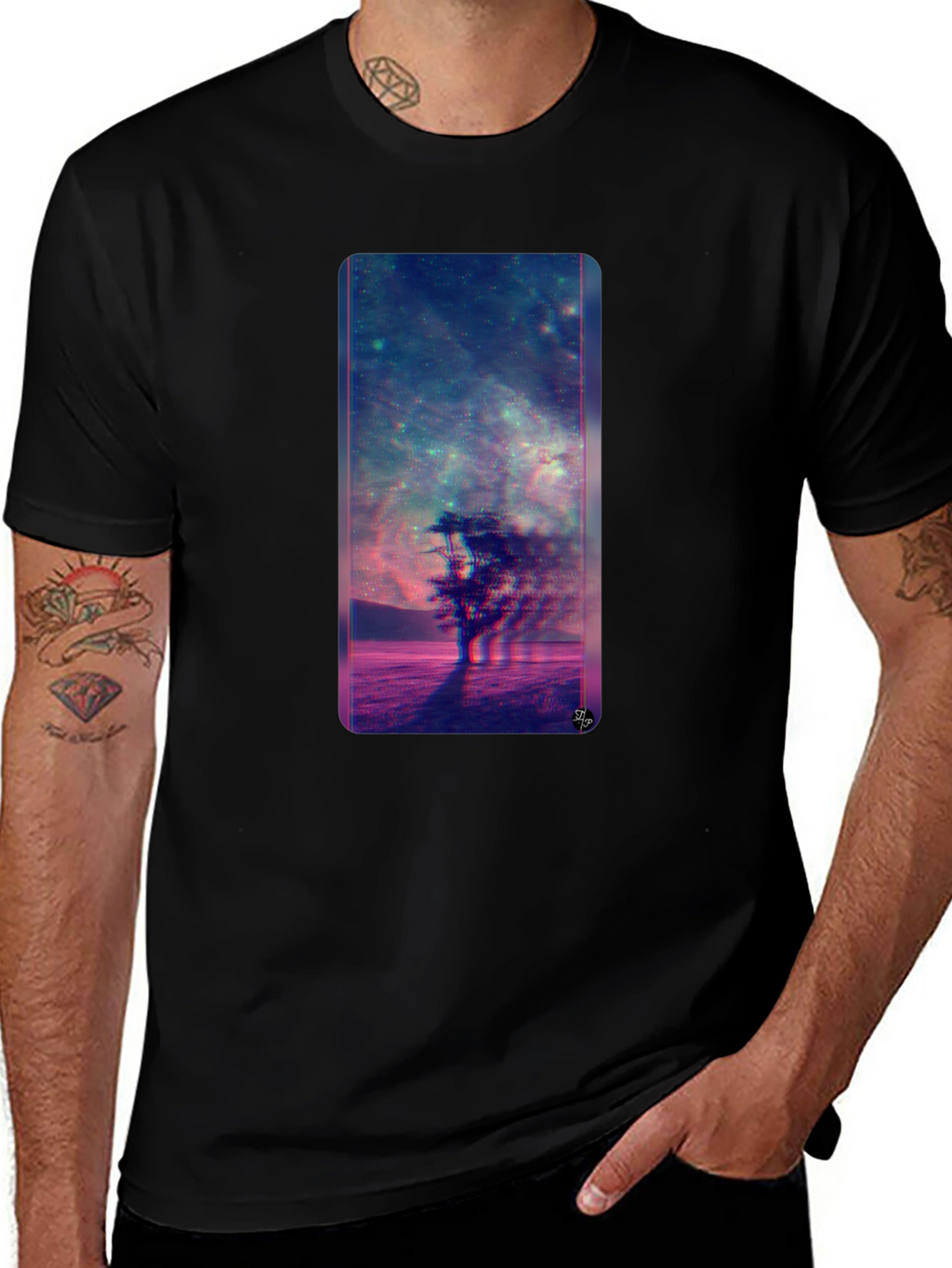Nebula Tree Graphic Tee - Modern Black T-Shirt