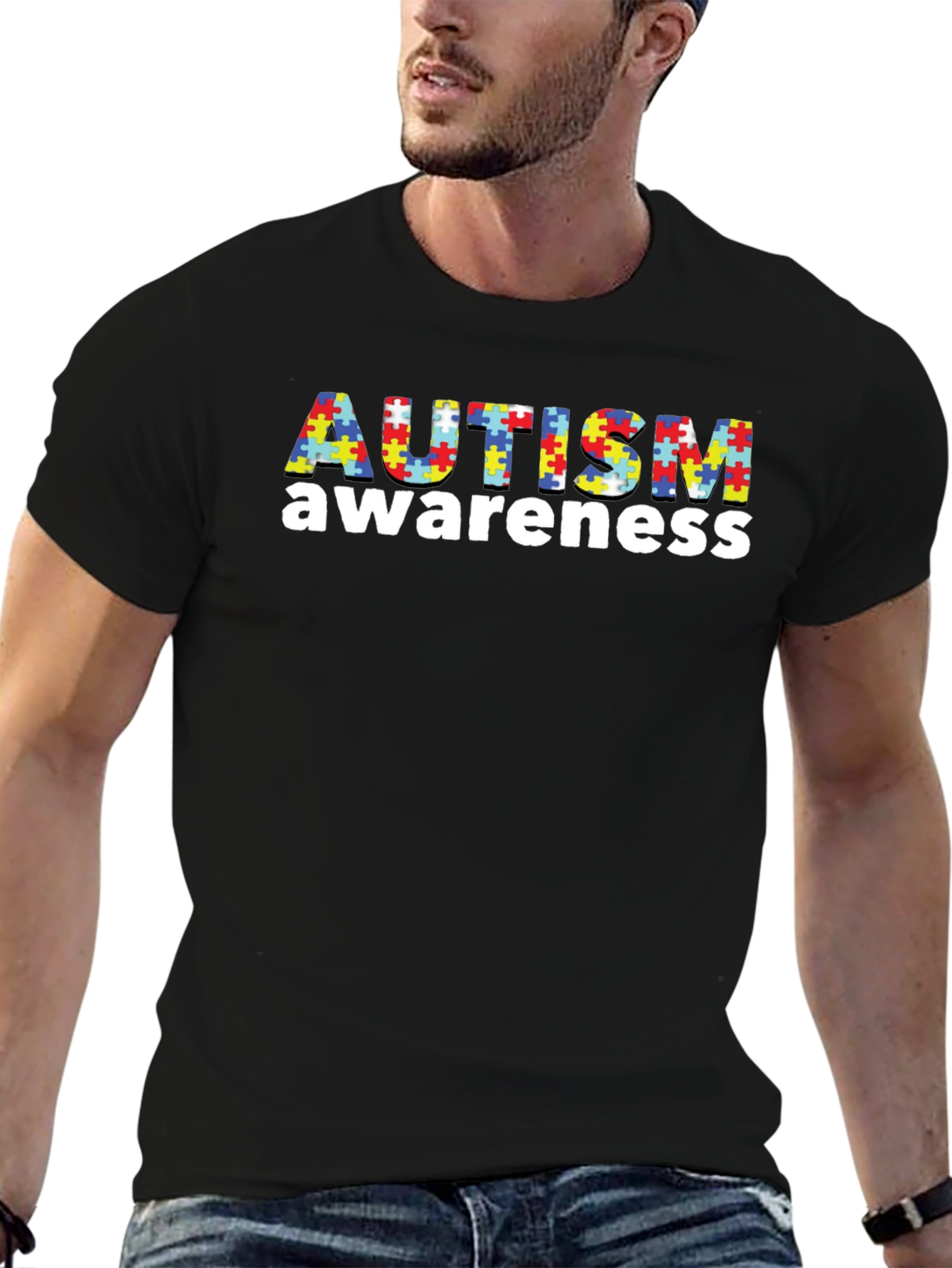 Autism Awareness Puzzle Piece T-Shirt - Black