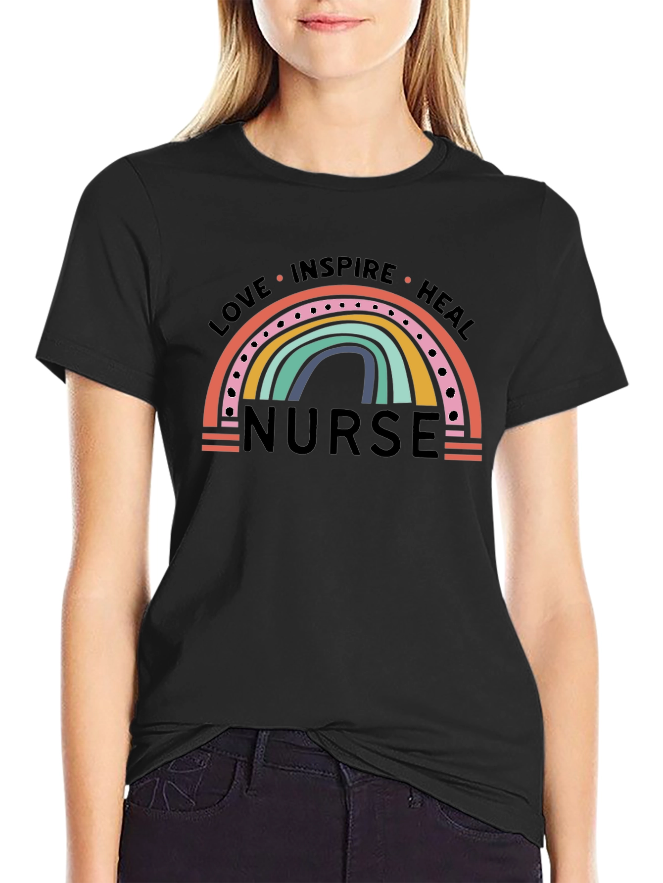 Love Inspire Heal Nurse Rainbow T-Shirt